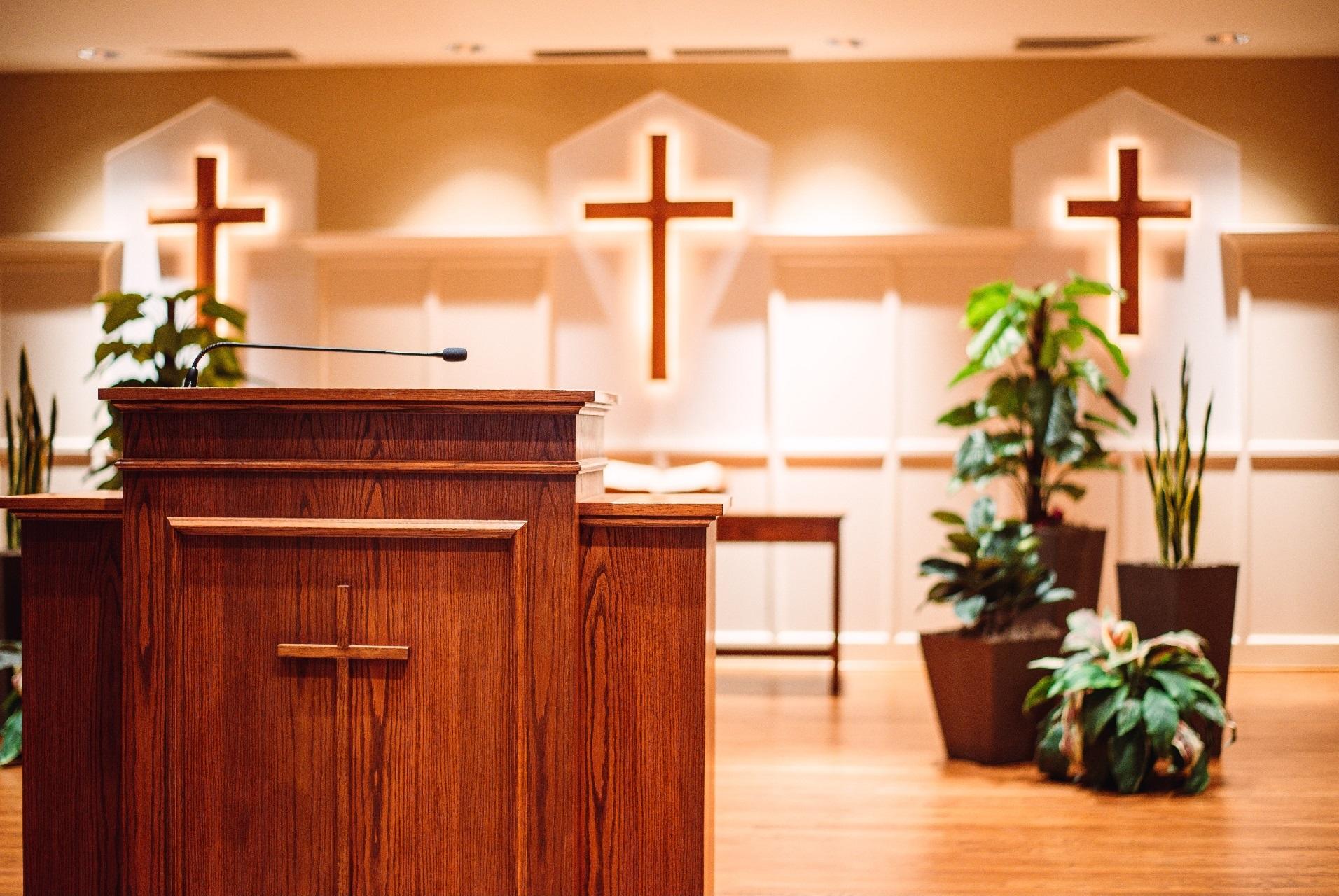 Stage preparations for a gospel choir's performance