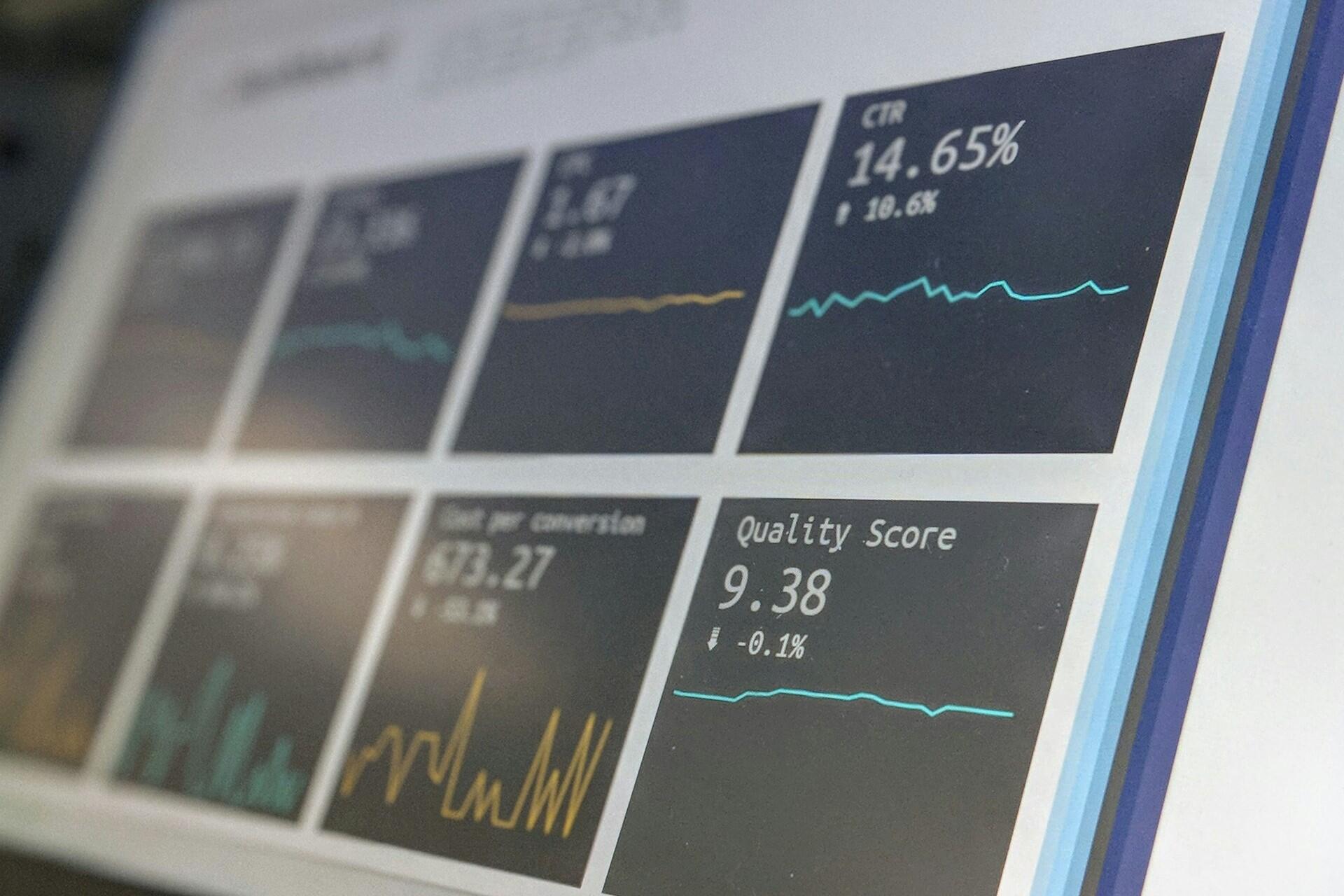 Screen displaying statistical charts and performance data