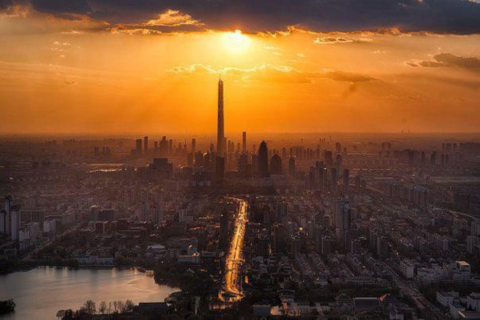 Sunset in an urban city