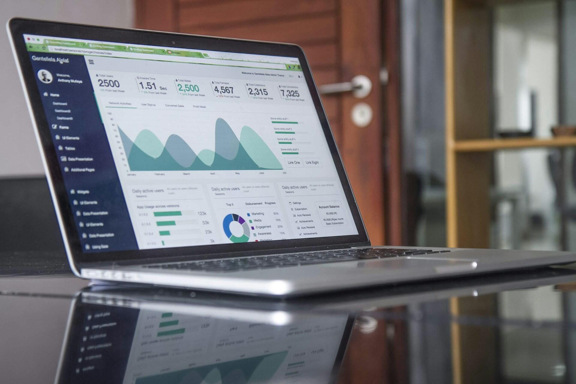 Laptop displaying data charts and analytics