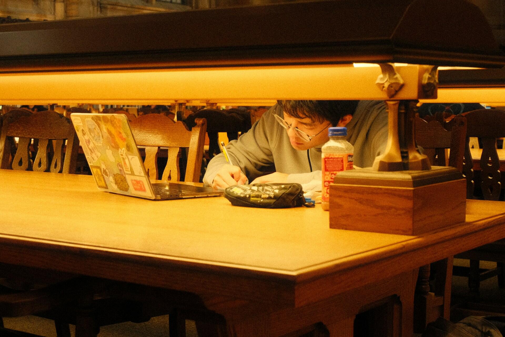 Student studying independently with a laptop and notes