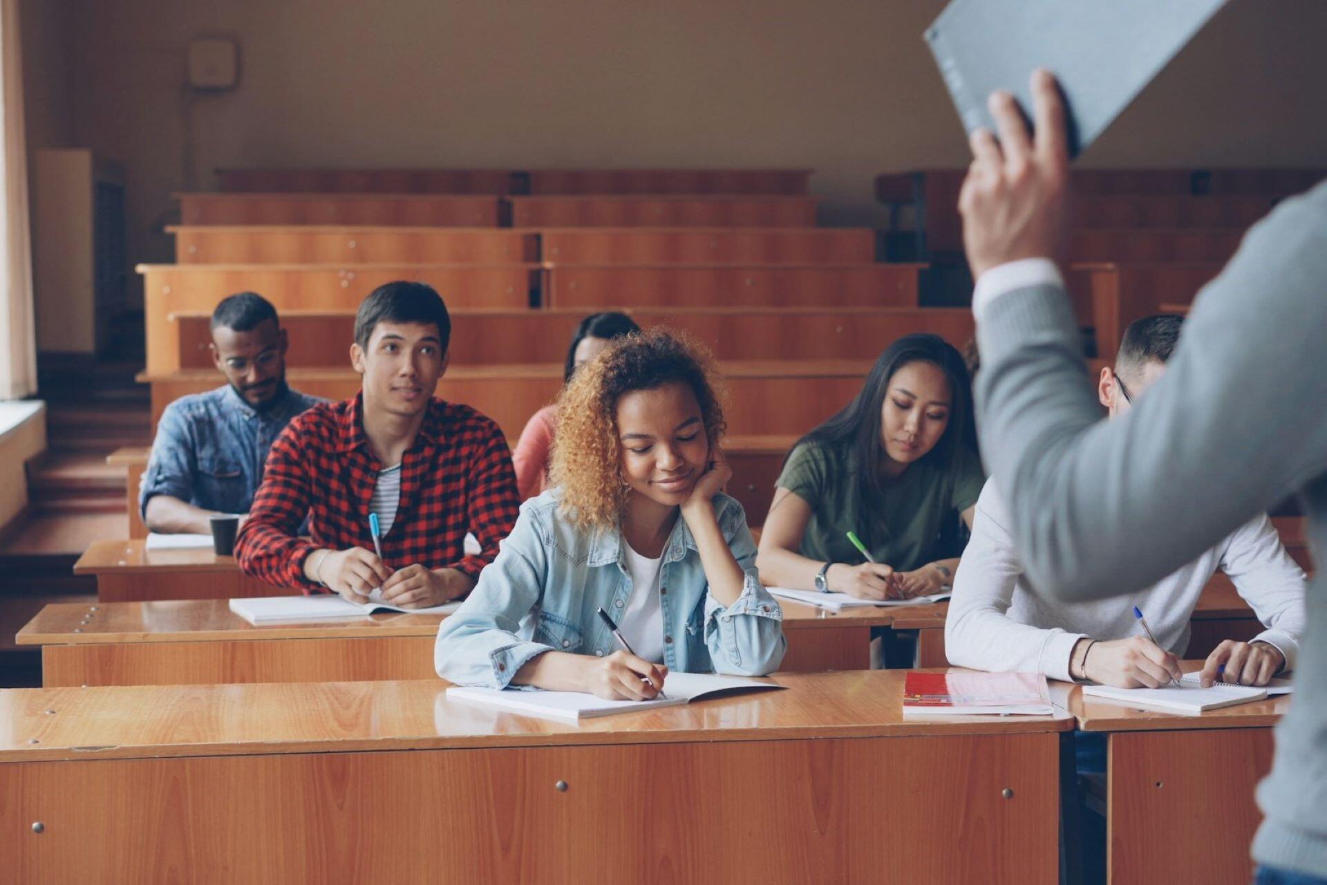 College students attending a classroom lecture