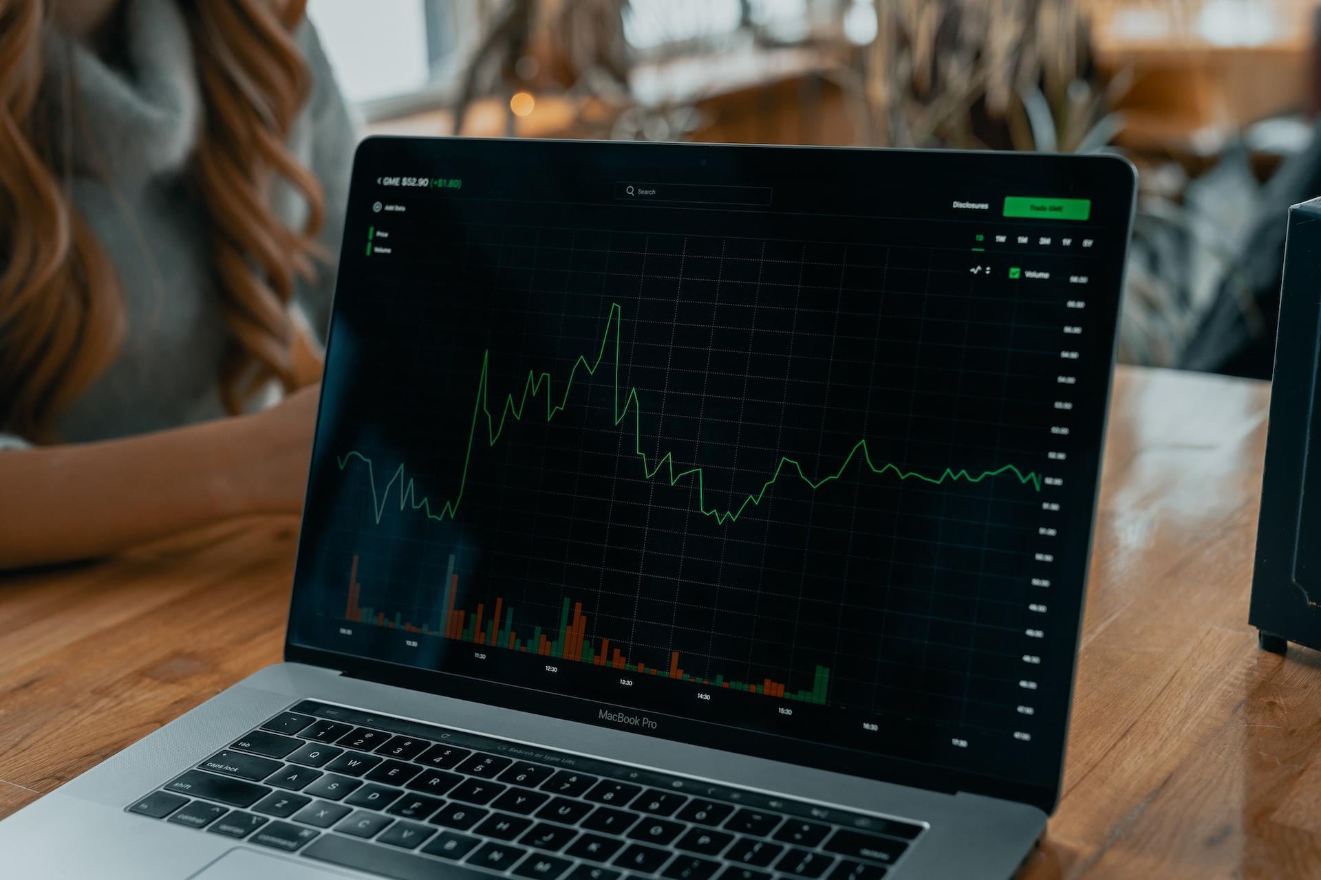 Laptop with stock price graph