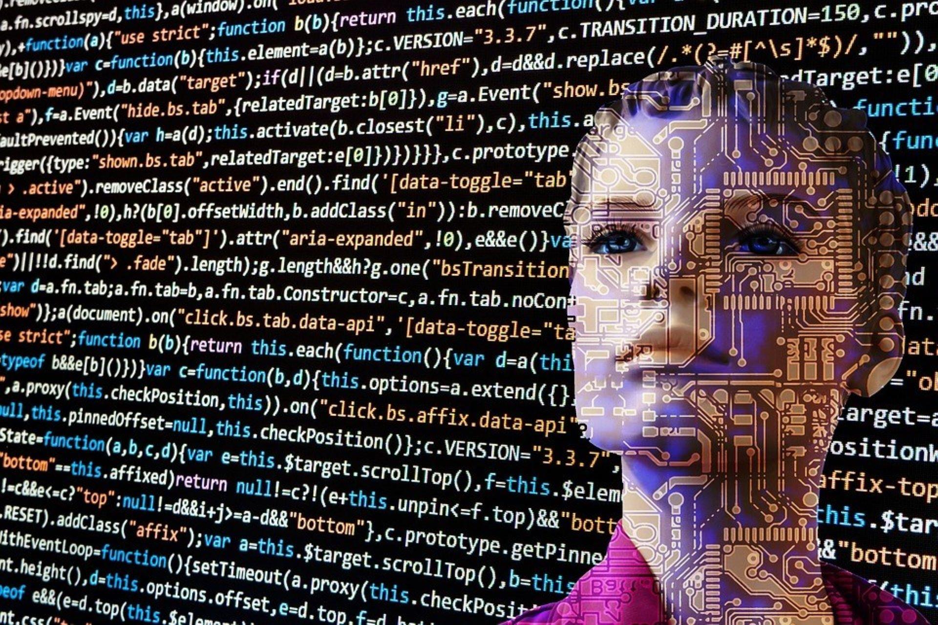 Strings of code in front of a robot
