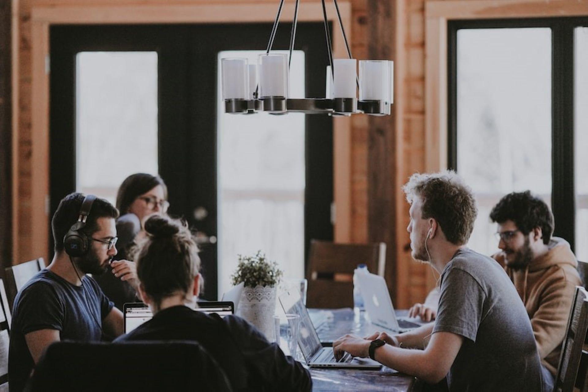 A group of data scientists working in an office