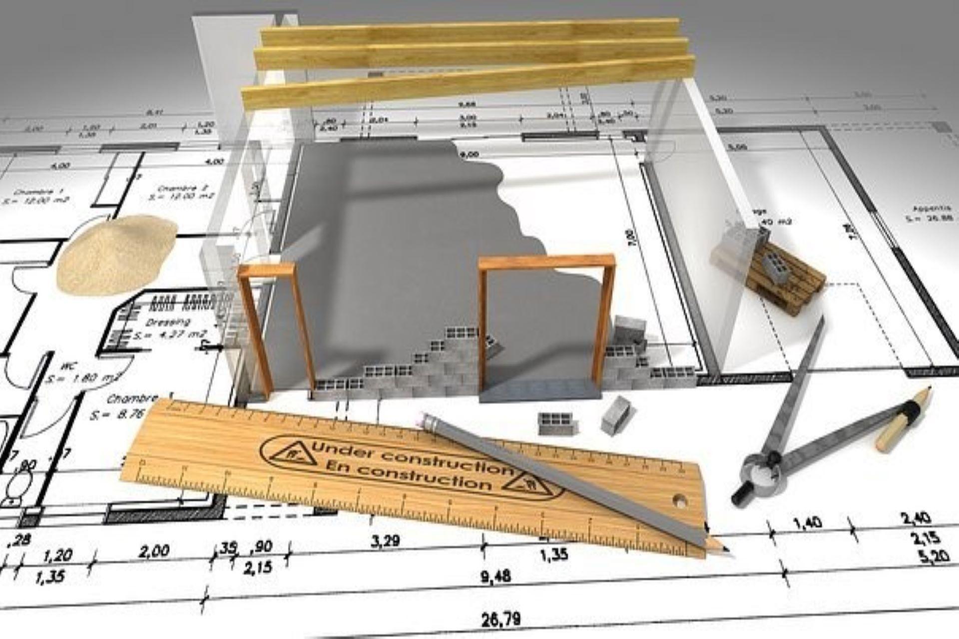 A 3D plan of a construction site