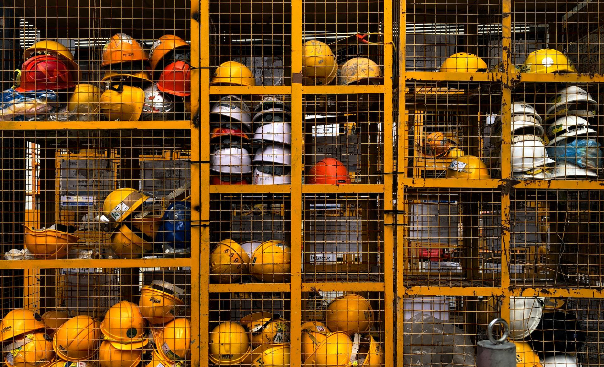 Lockers filled with helmets