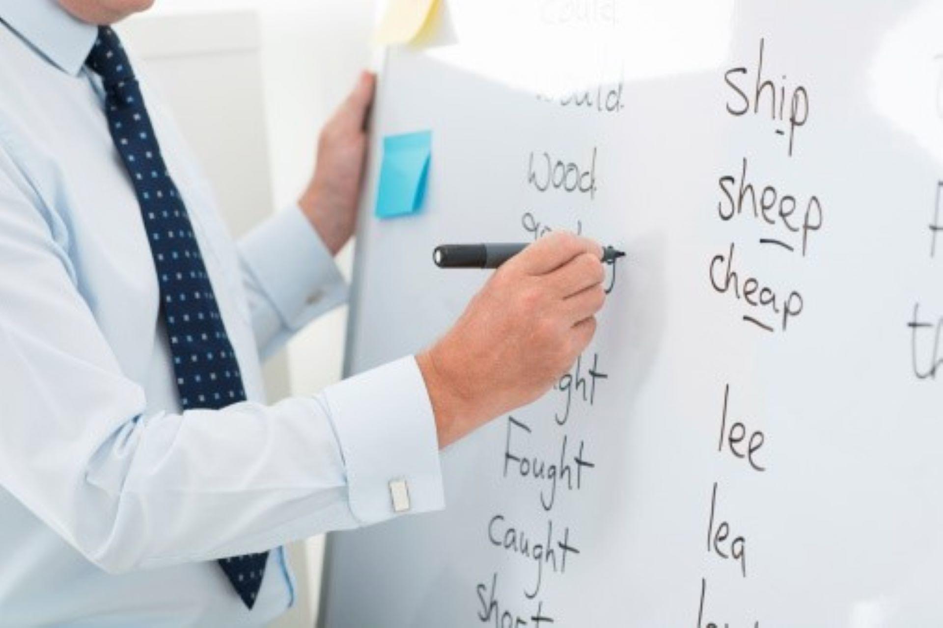 An English language tutor teaching grammar