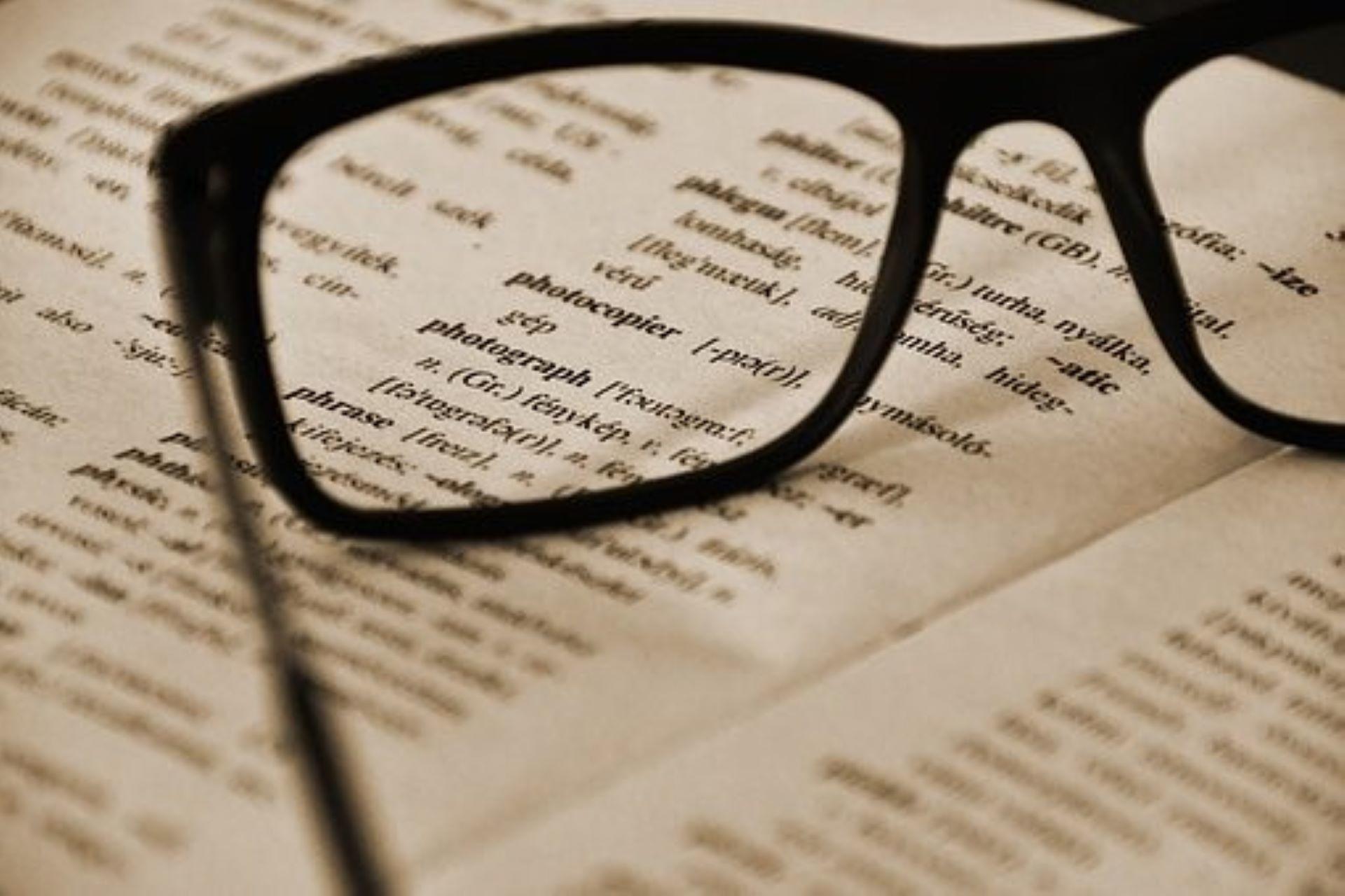 A page from an English dictionary with spectacles