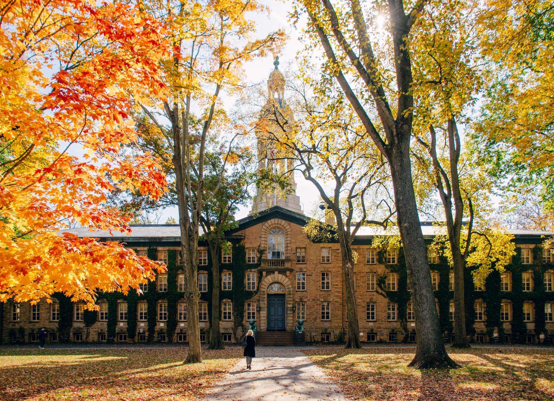 Person walking on a path by Princeton University, NJ