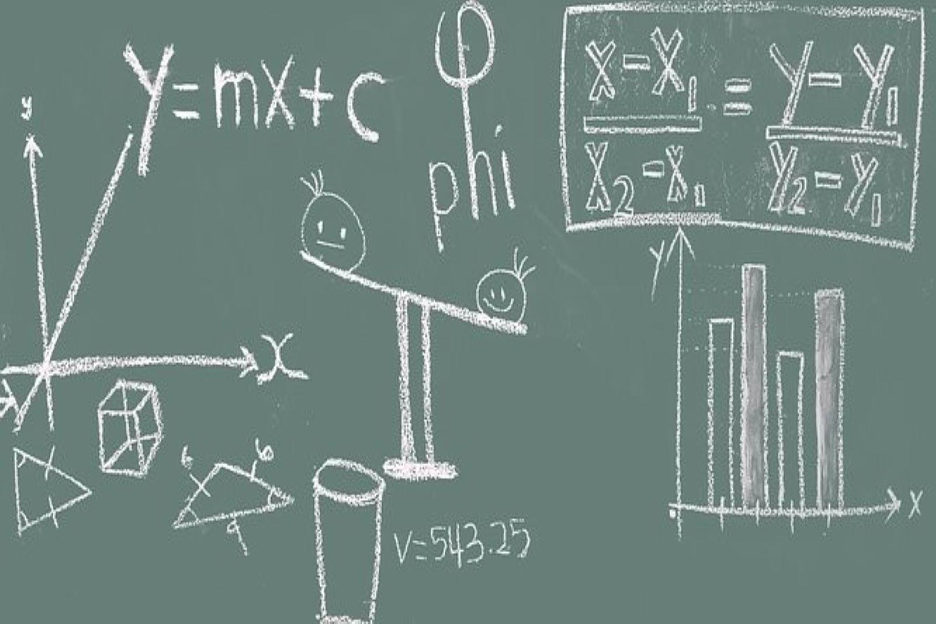 A blackboard displaying mathematical equations.