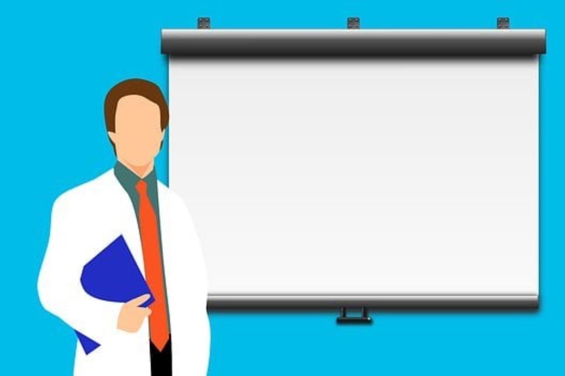 A private chemistry teacher ready to give an online lecture.