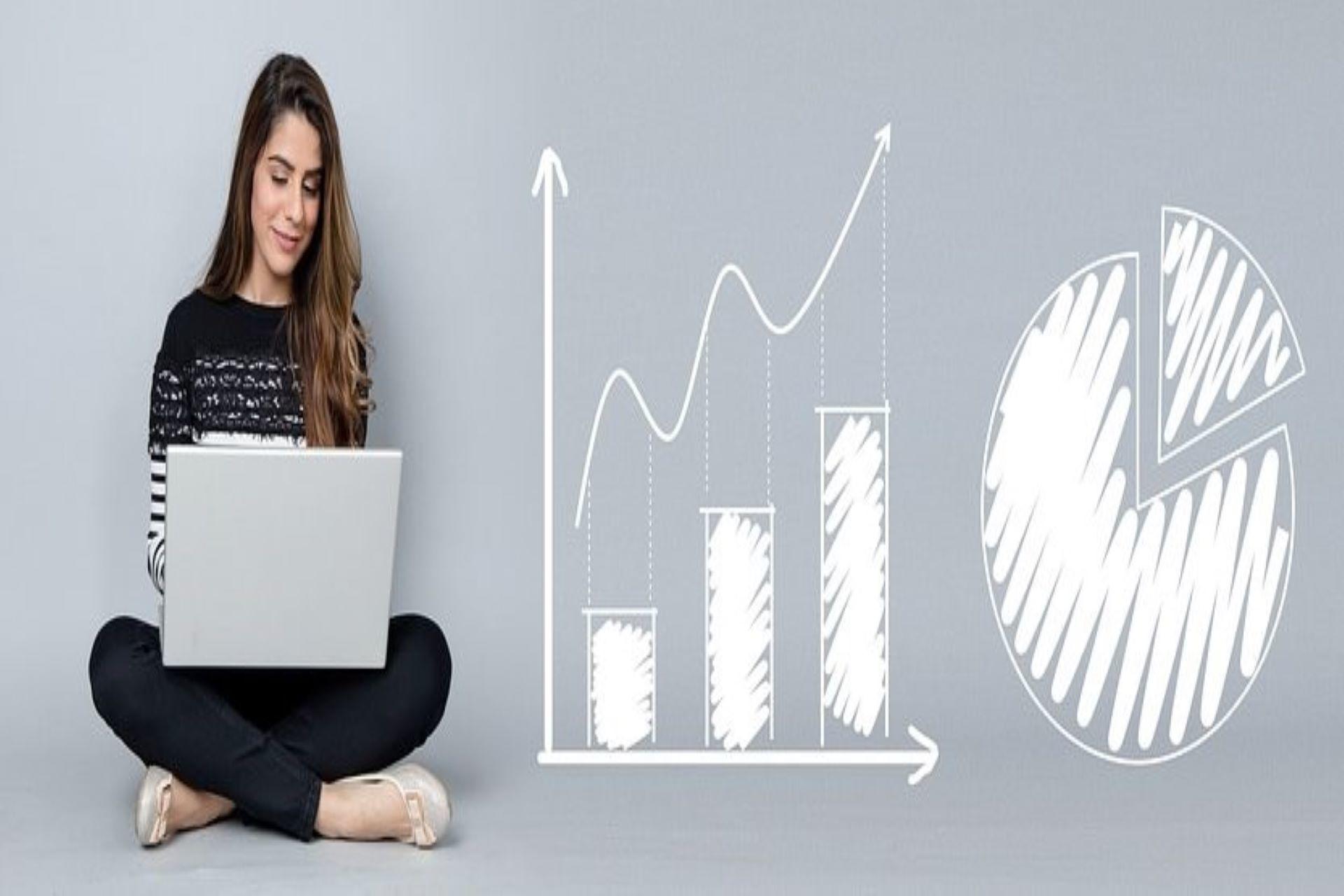 A woman studying business statistics.