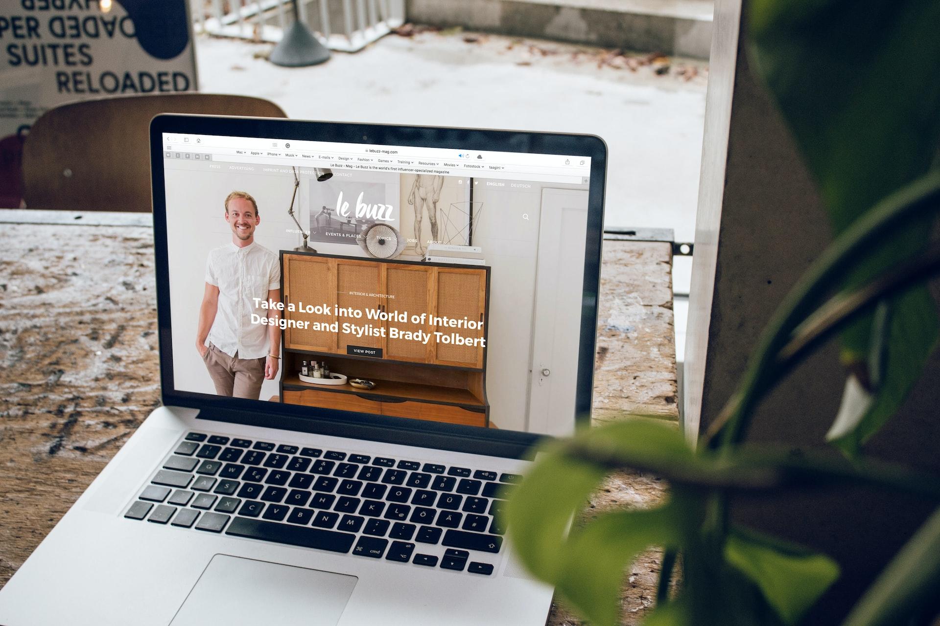 View of a laptop screen with a website landing page