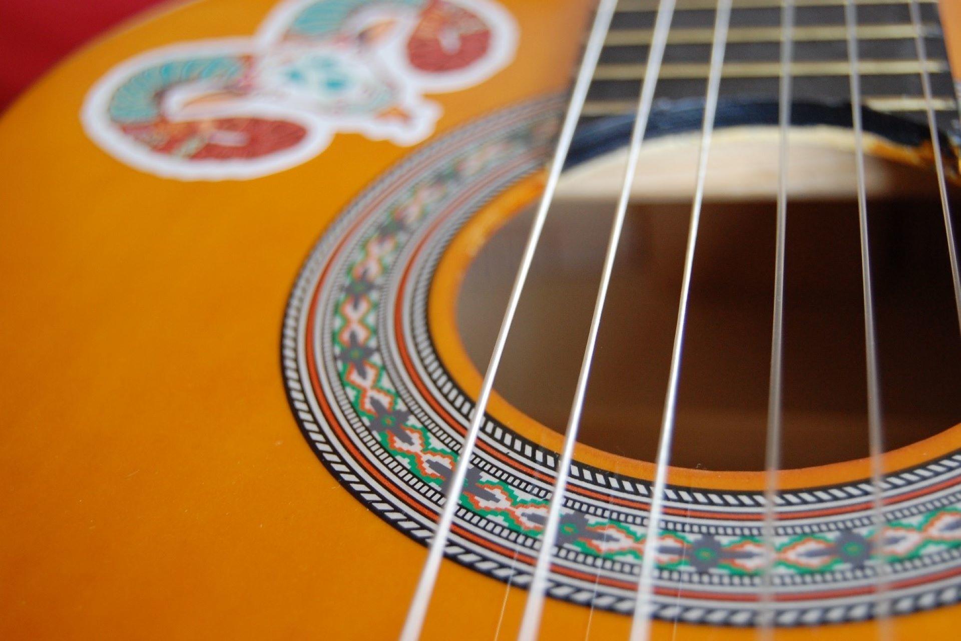 Top view of a resonator guitar