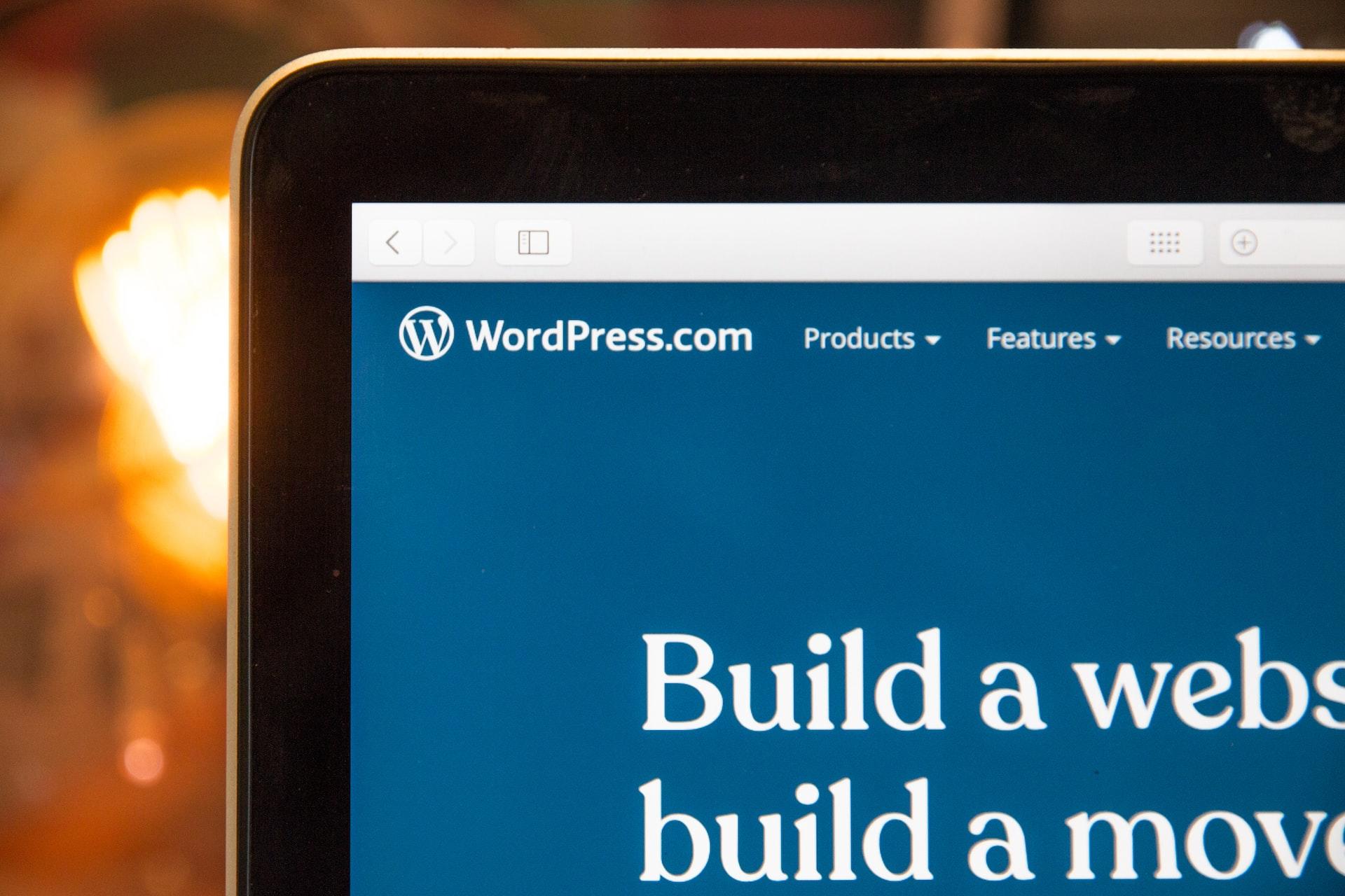 A closeup of the WordPress landing page