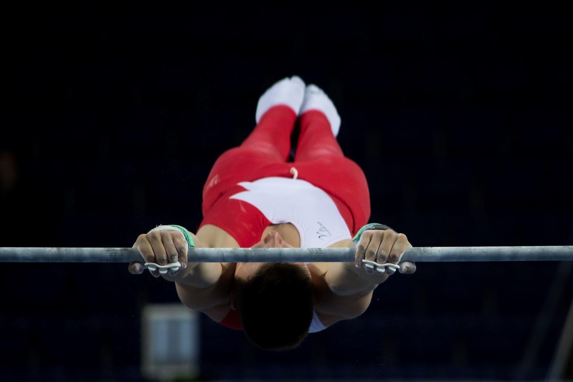 A gymnast performing a move