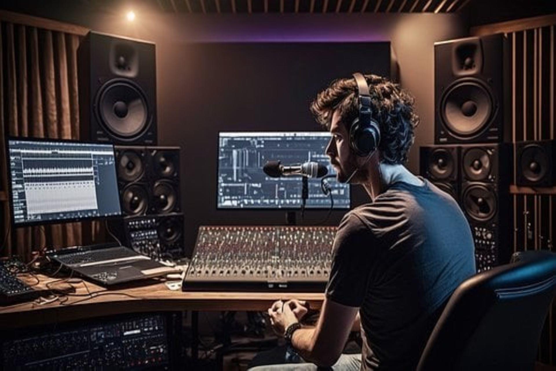 A record producer composing and mixing the recorded music.