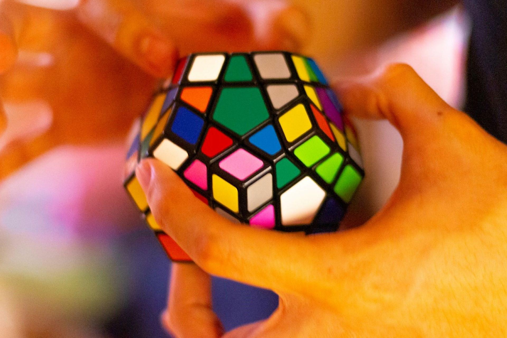 A closeup of the Megaminx combination puzzle.