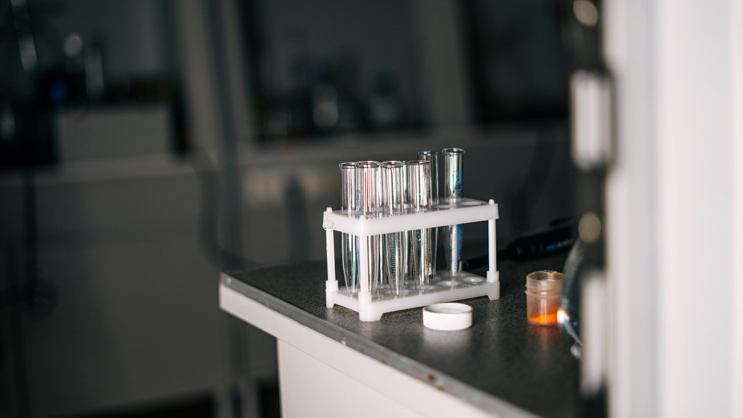 A set of laboratory test tubes placed on a rack, ready for experimentation.