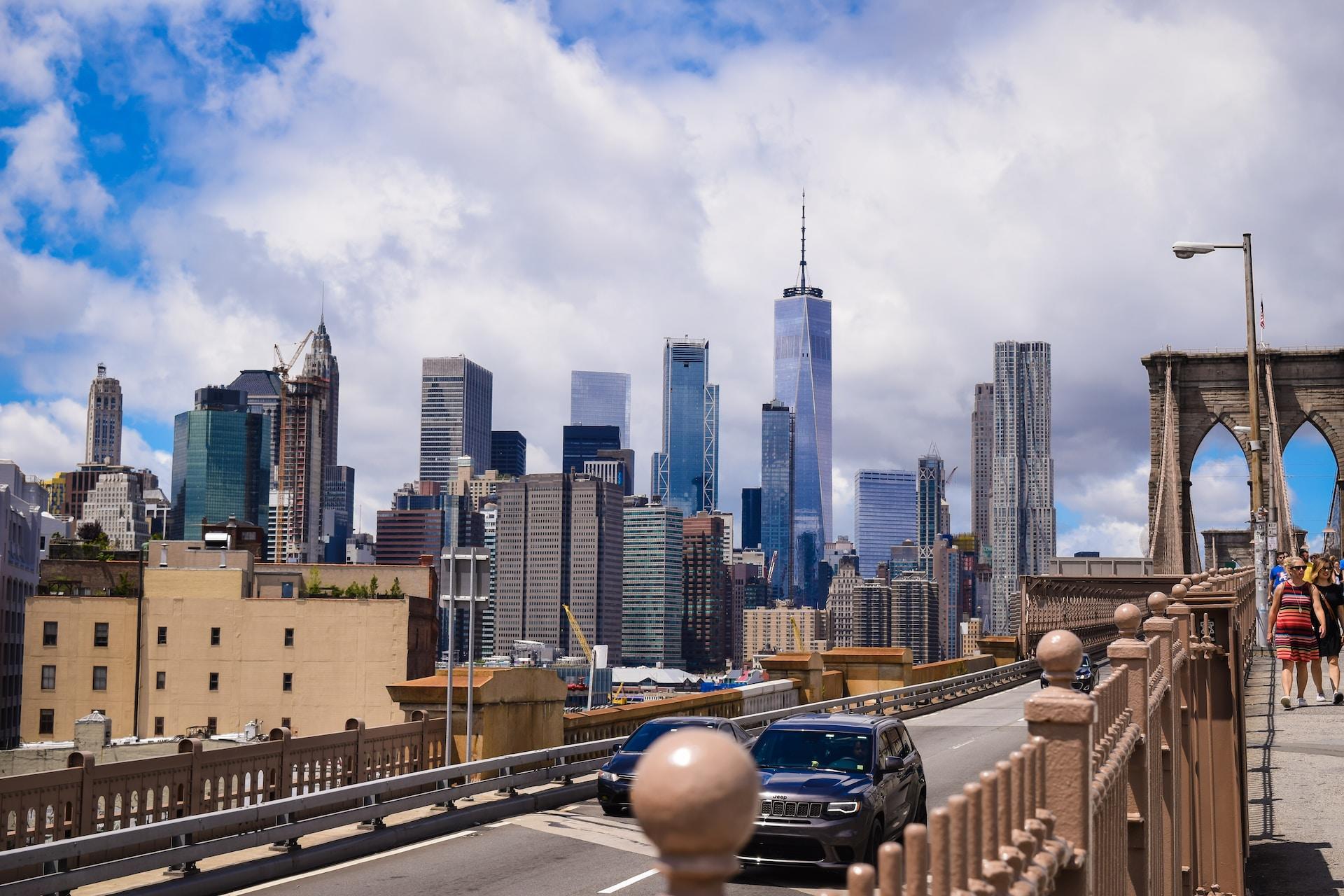 A view of Manhattan from a bridge.