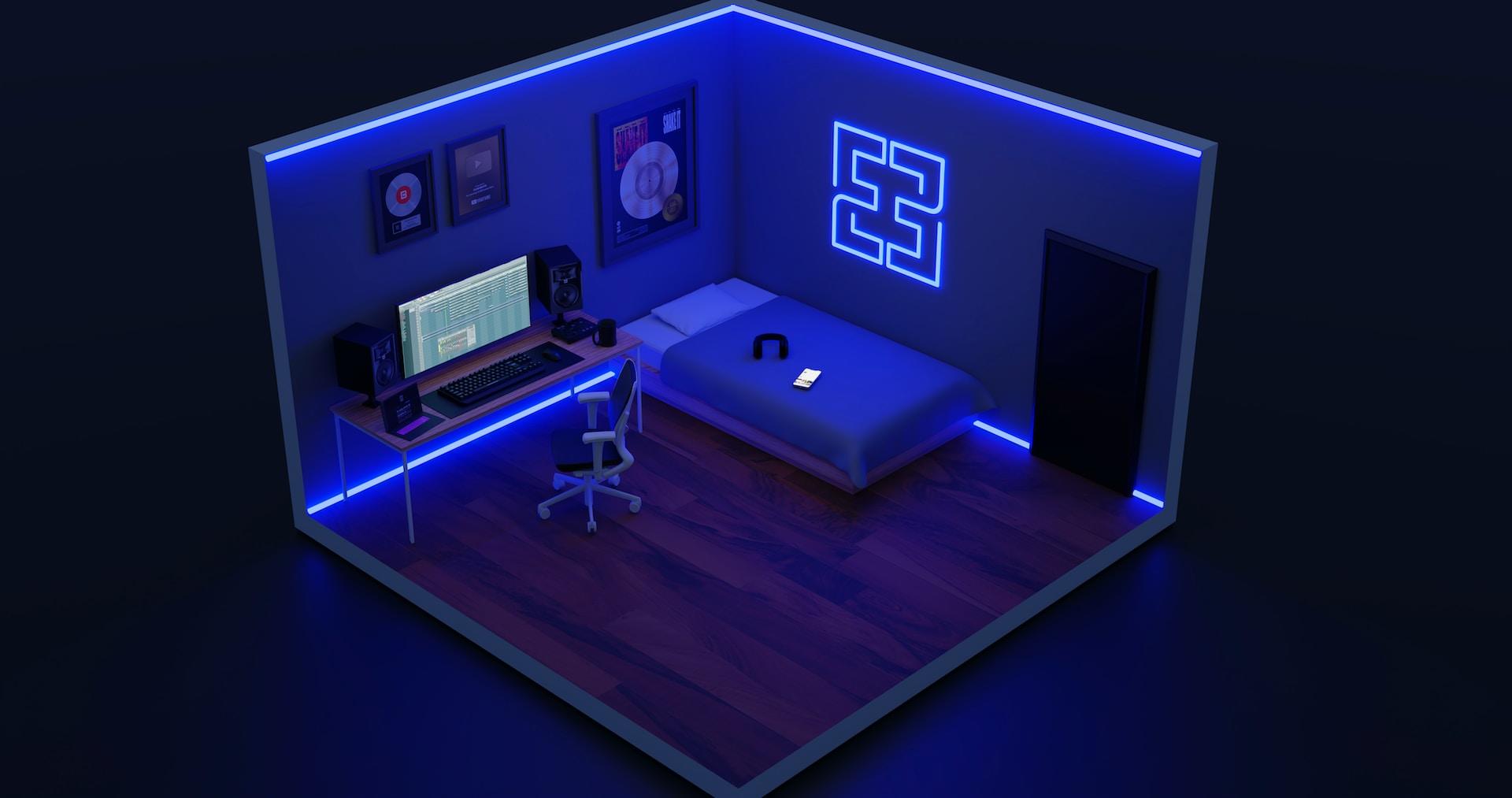 A mock-up of a bedroom made in Unreal Engine