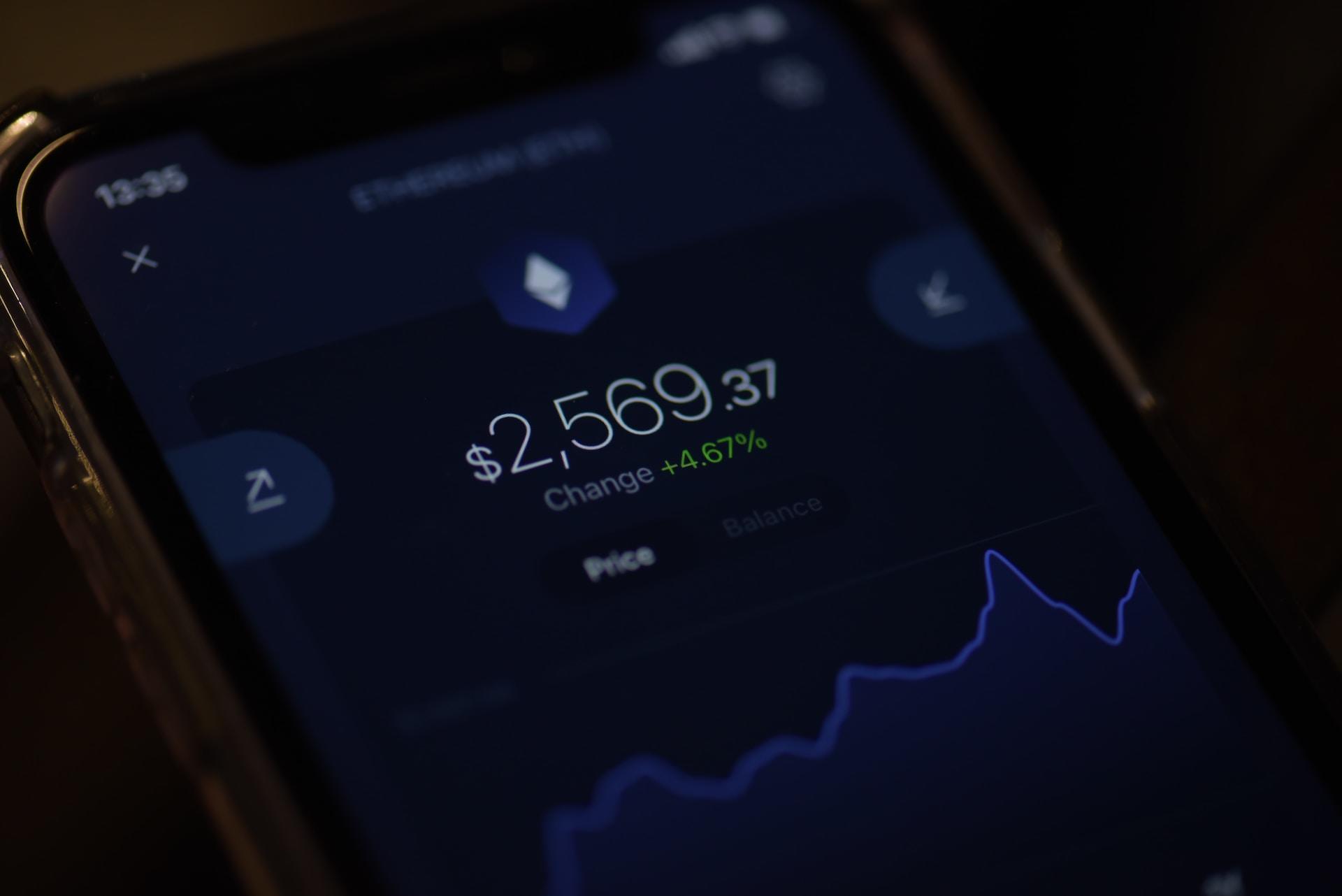 A cellphone trading cryptocurrency.