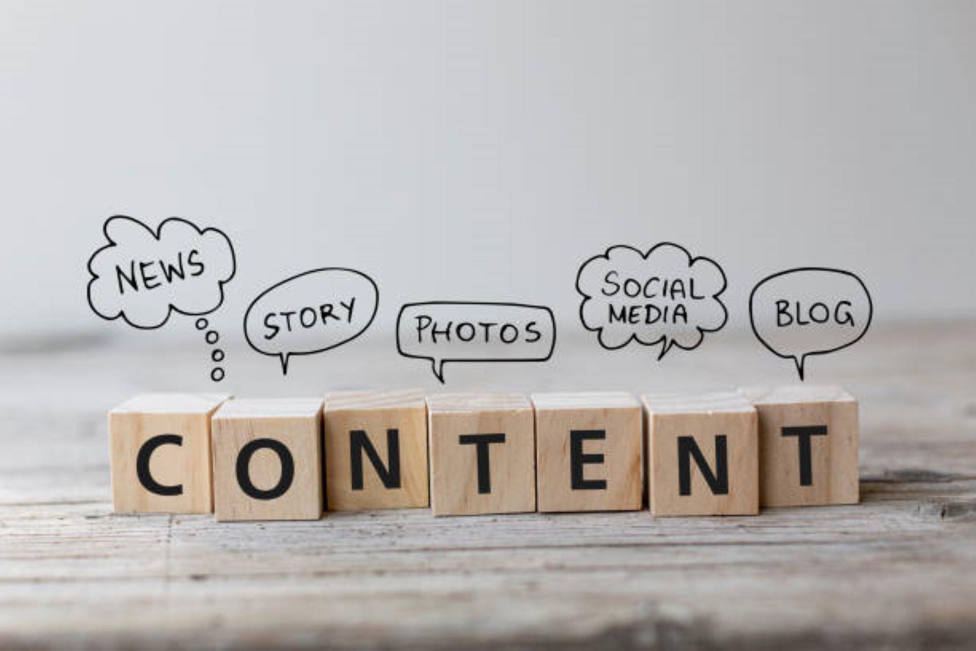 The word 'Content' on wooden cubes.