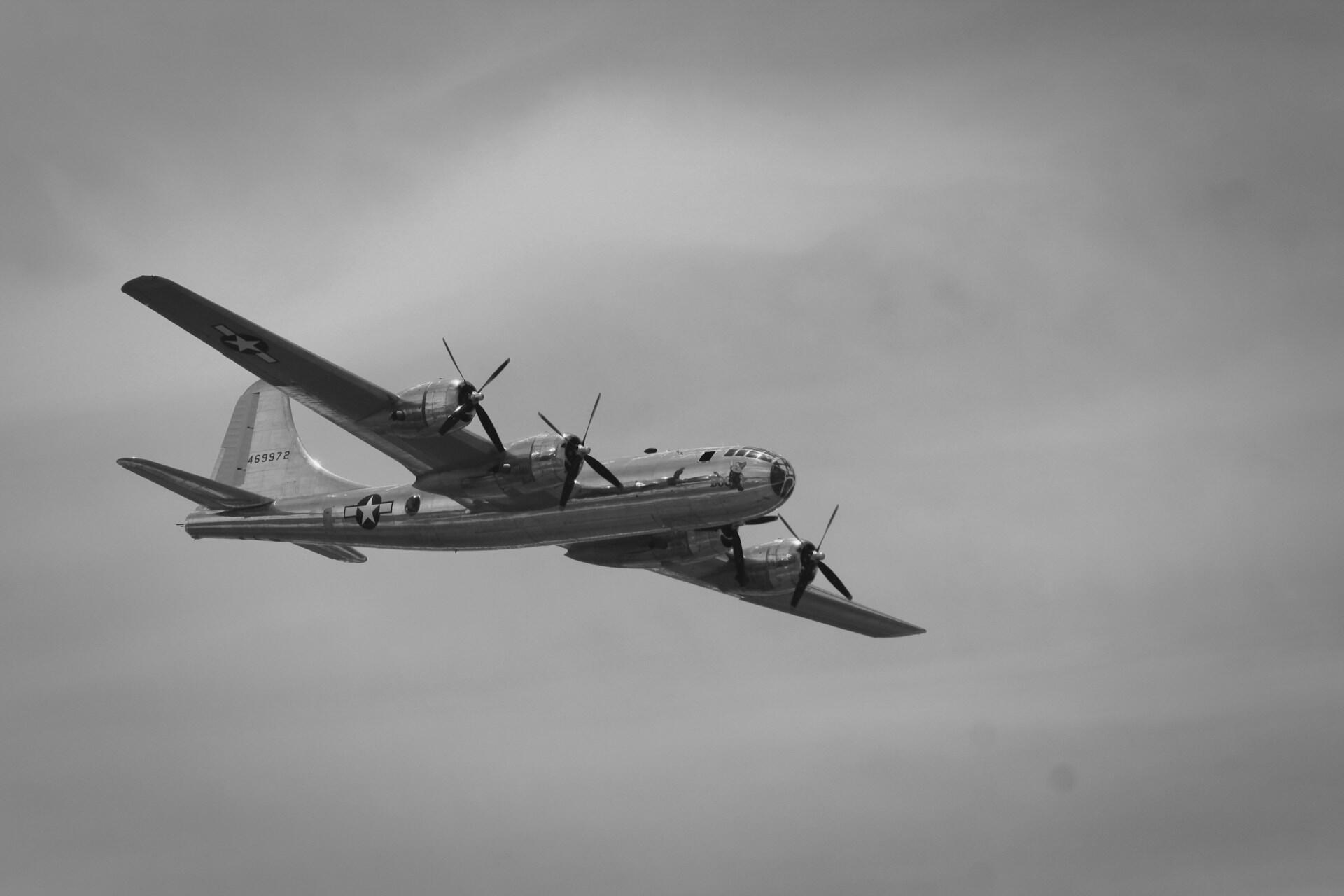 A black and white image of a Superfortresses.