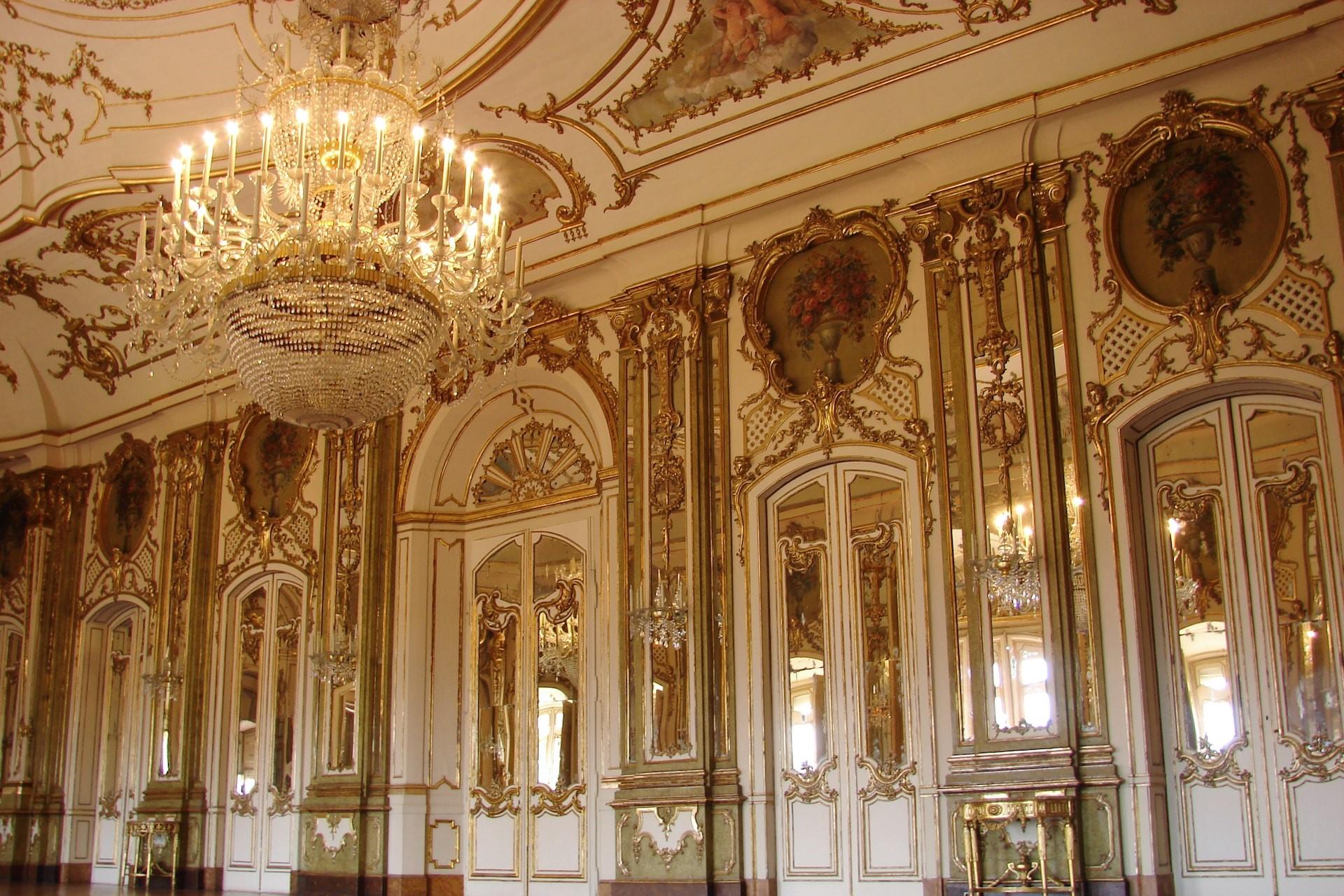An ornate ballroom.