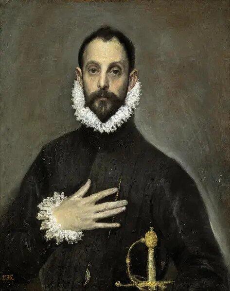Portrait of El Greco in dark clothing with a ruffled collar.