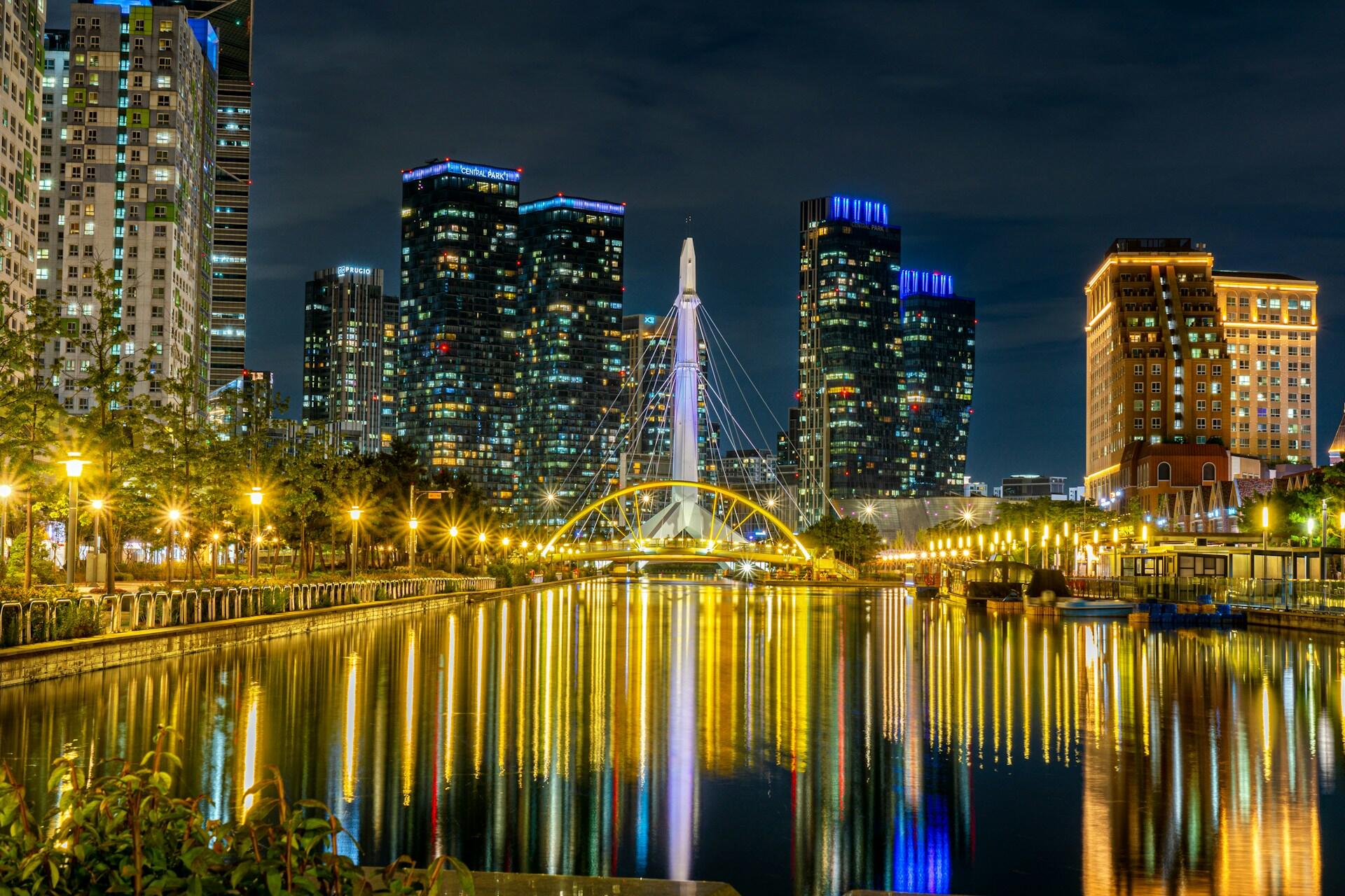 Incheon, South Korea, at night.