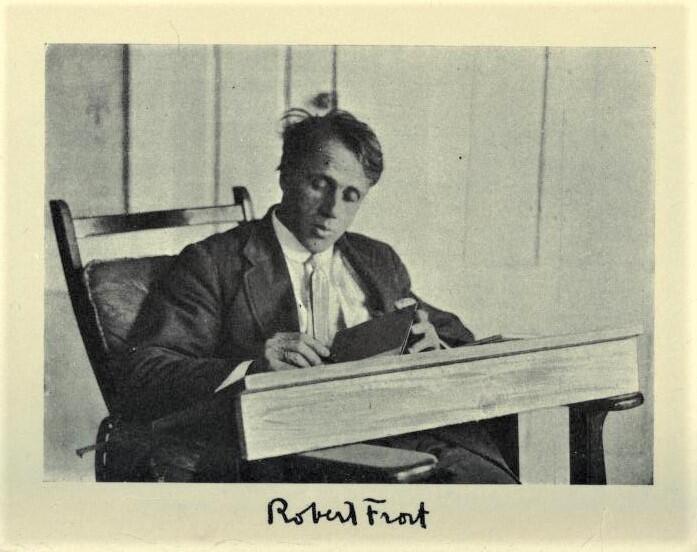 Robert Frost black and white portrait.