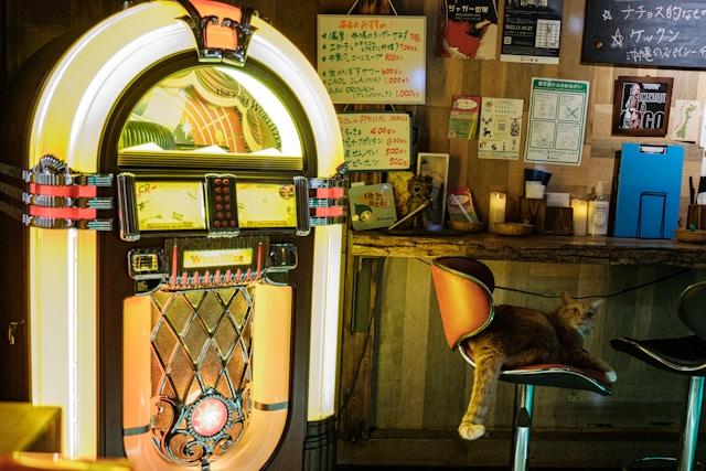 A jukebox in a bar / tavern.