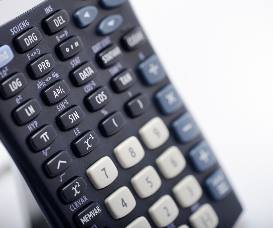 A close up of a scientific calculator.