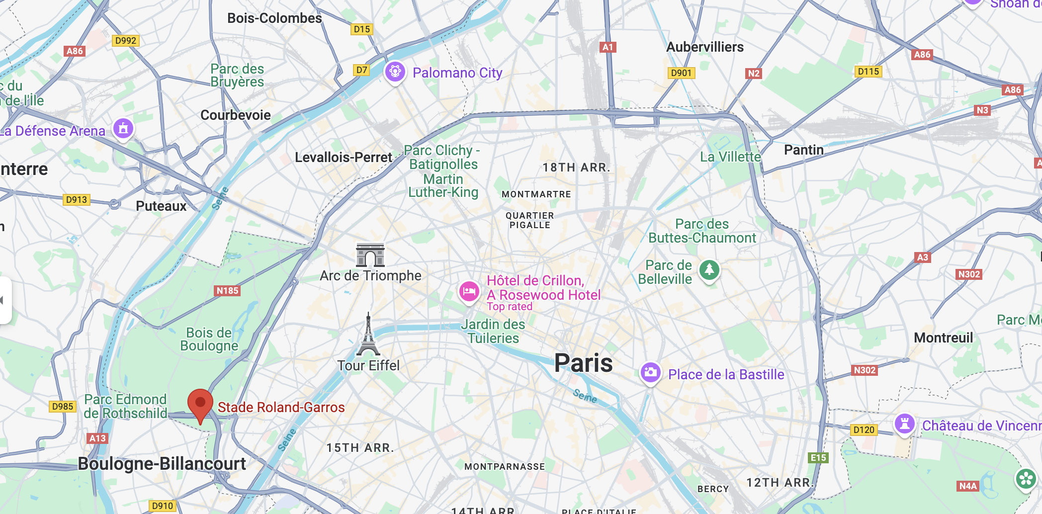 A map of Stade Roland-Garros