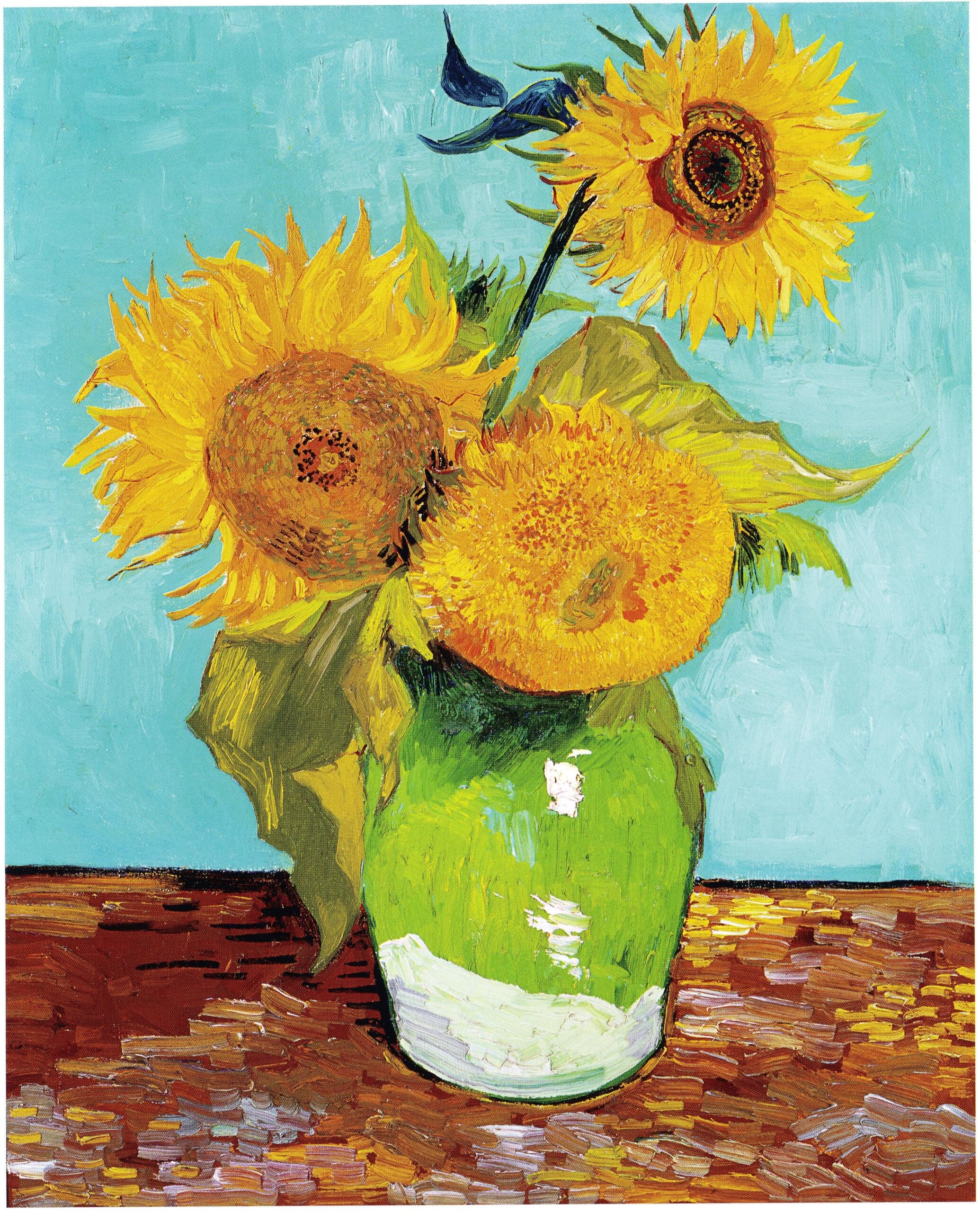 Van Gogh Still Life Painting of sunflowers.