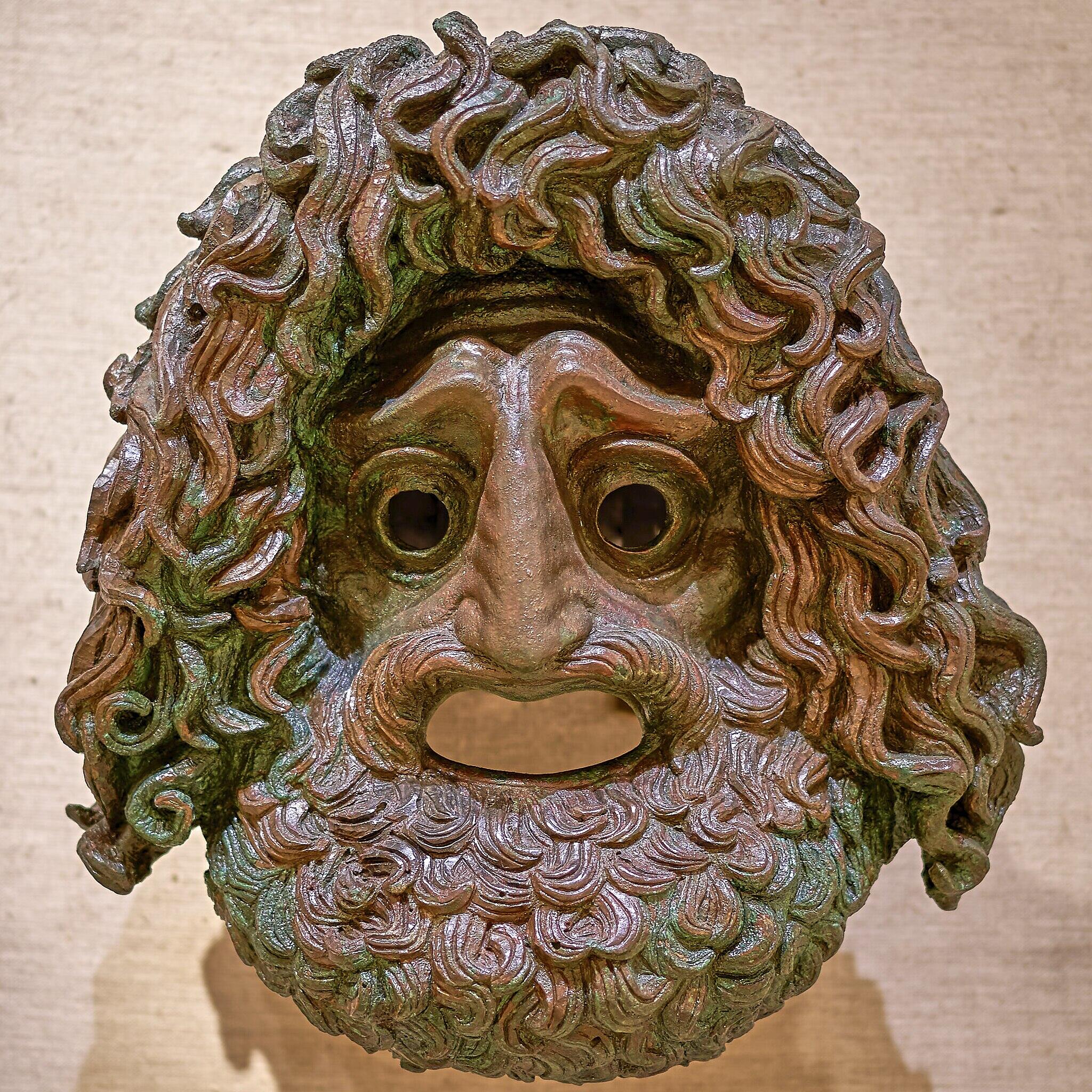 An ancient Greek tragedy mask from the 4th century.