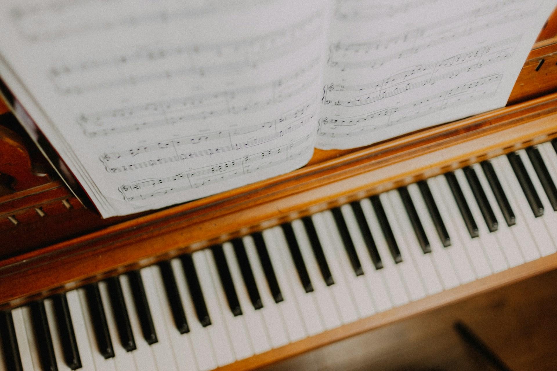 A piano with sheet music.