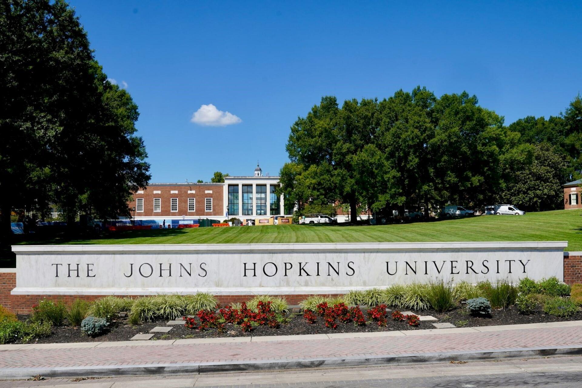 A sign outside of John Hopkins University.