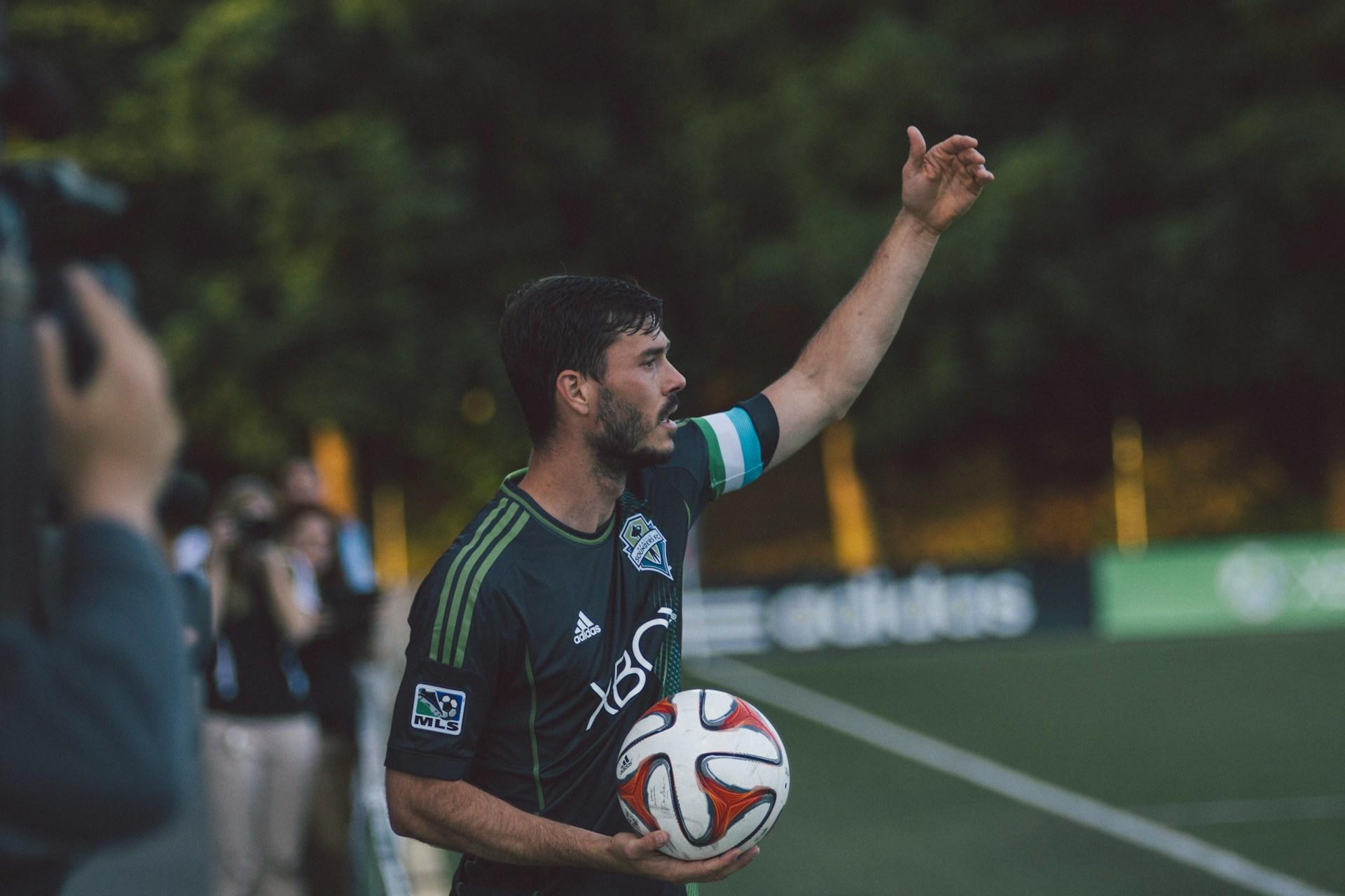 Soccer player with the ball.