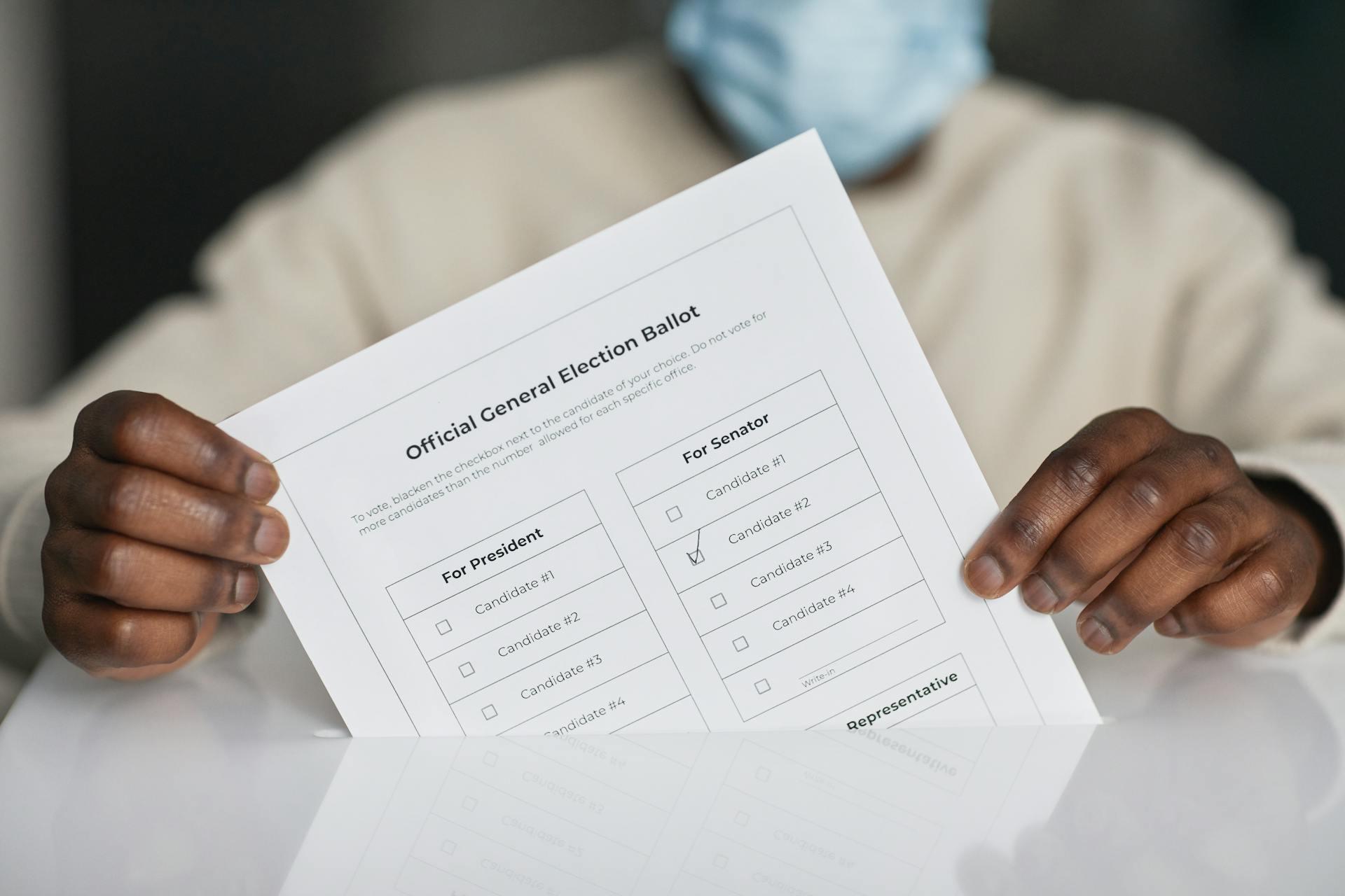 A voter holding a ballot