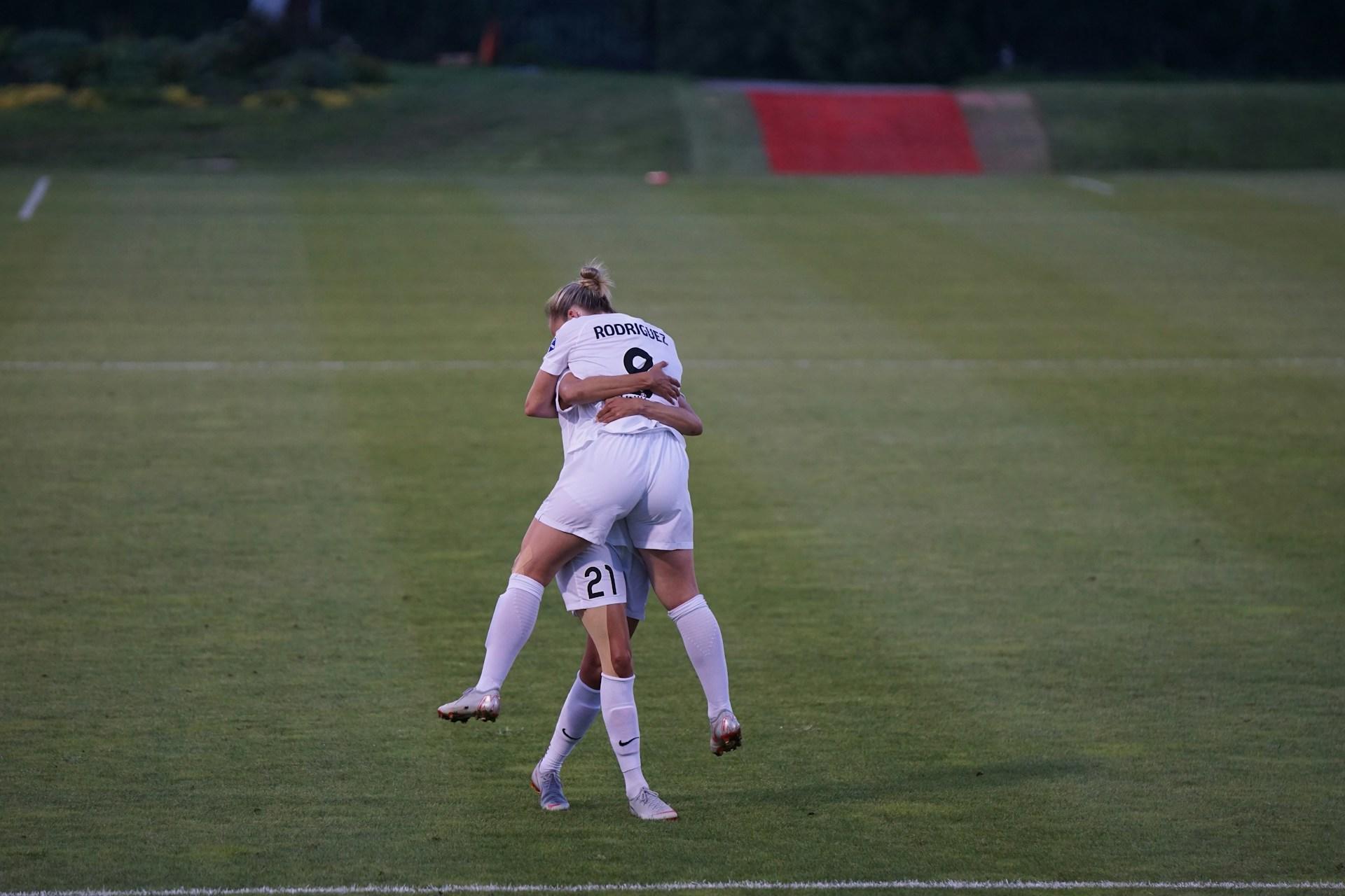 Teammates celebrating.
