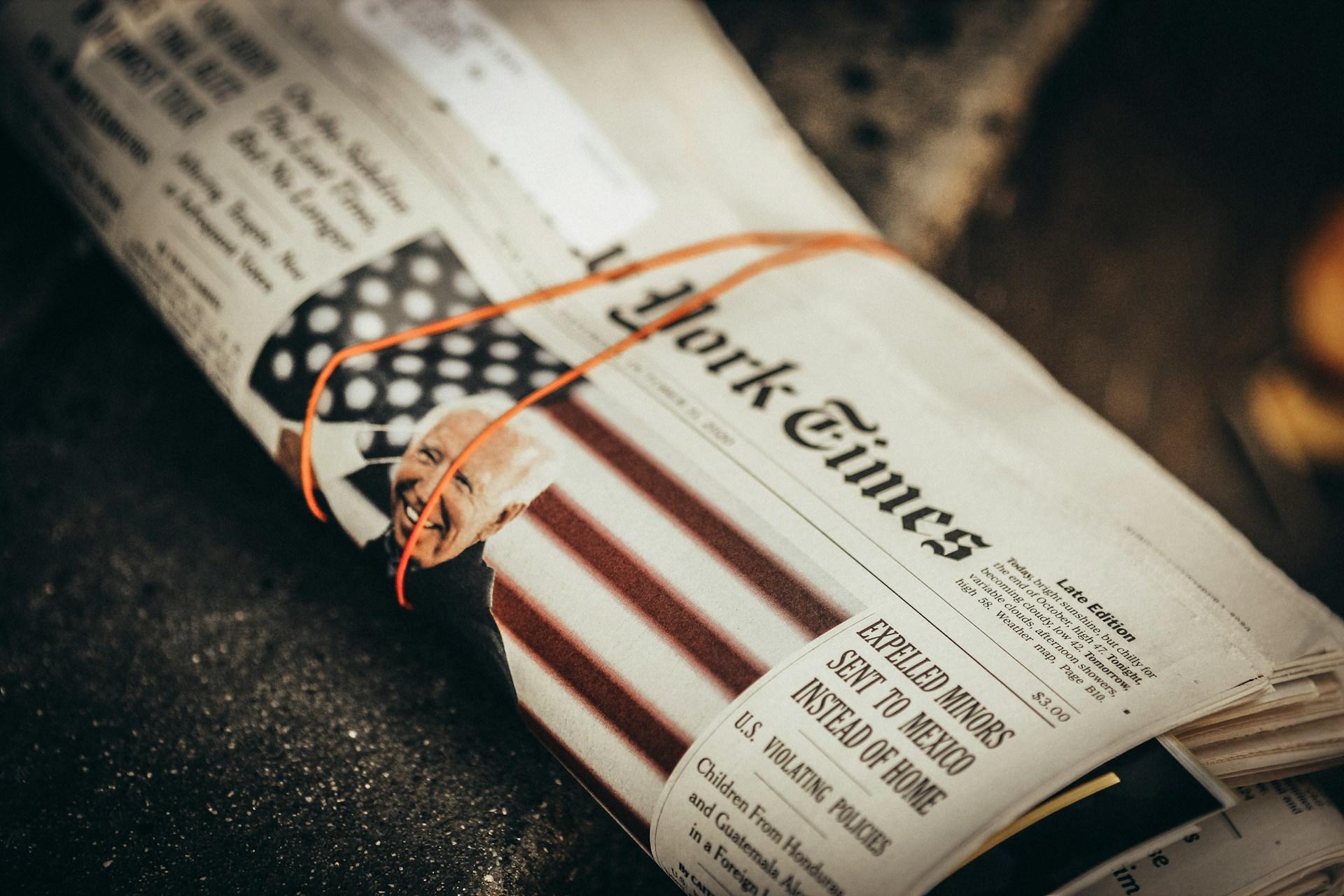 A New York Times newspaper with presidential election news on the front page