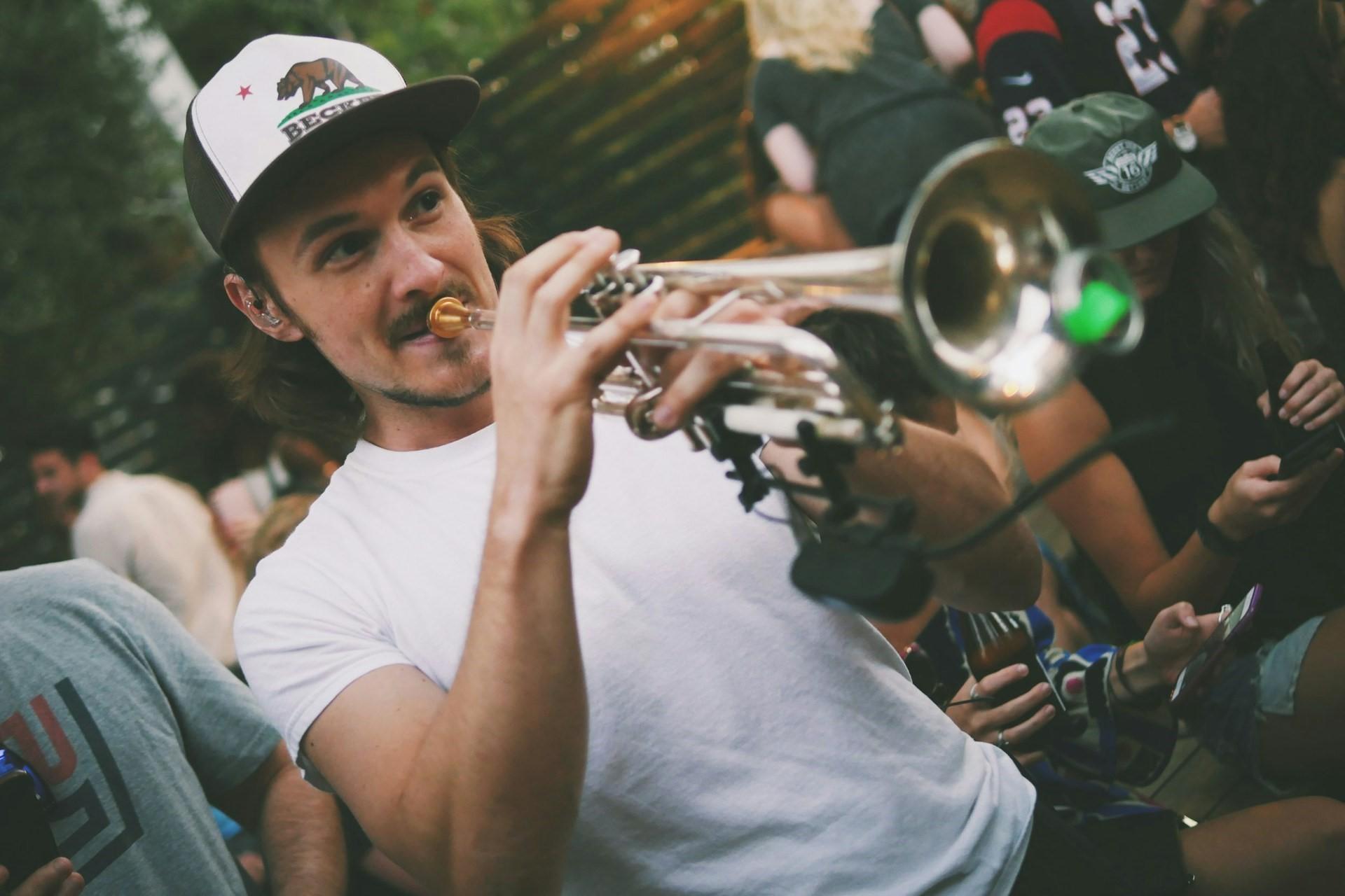 A trumpeter playing in Austin, Texas.
