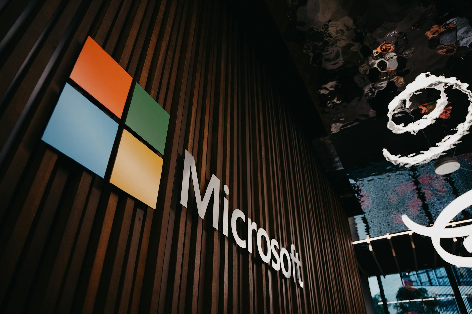 A Microsoft sign featuring the logo