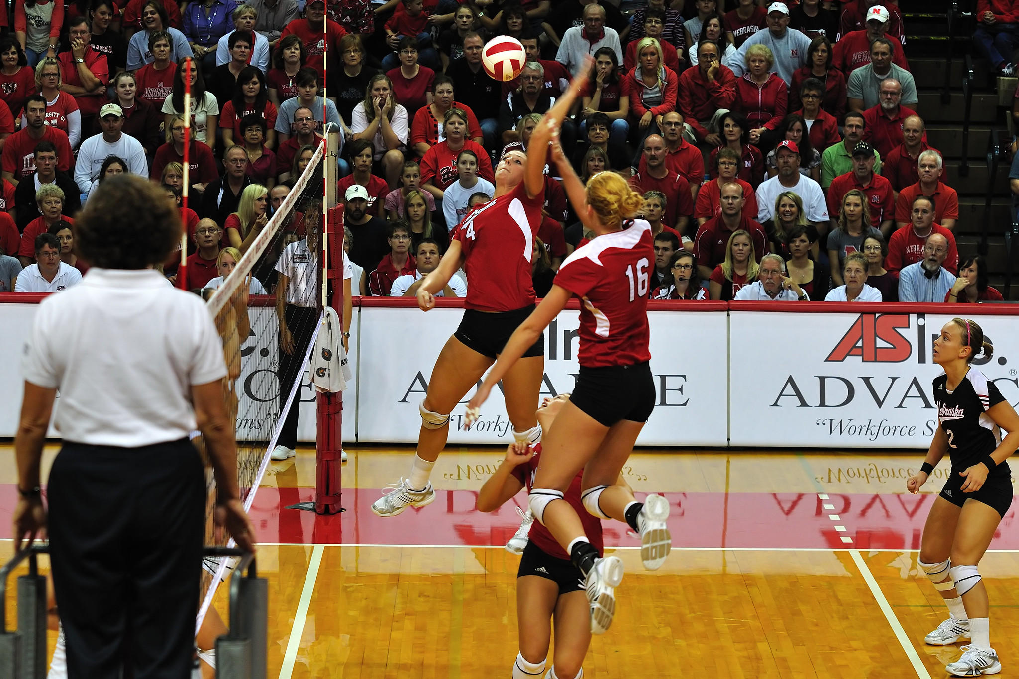 The Nebraska women's volleyball team in action