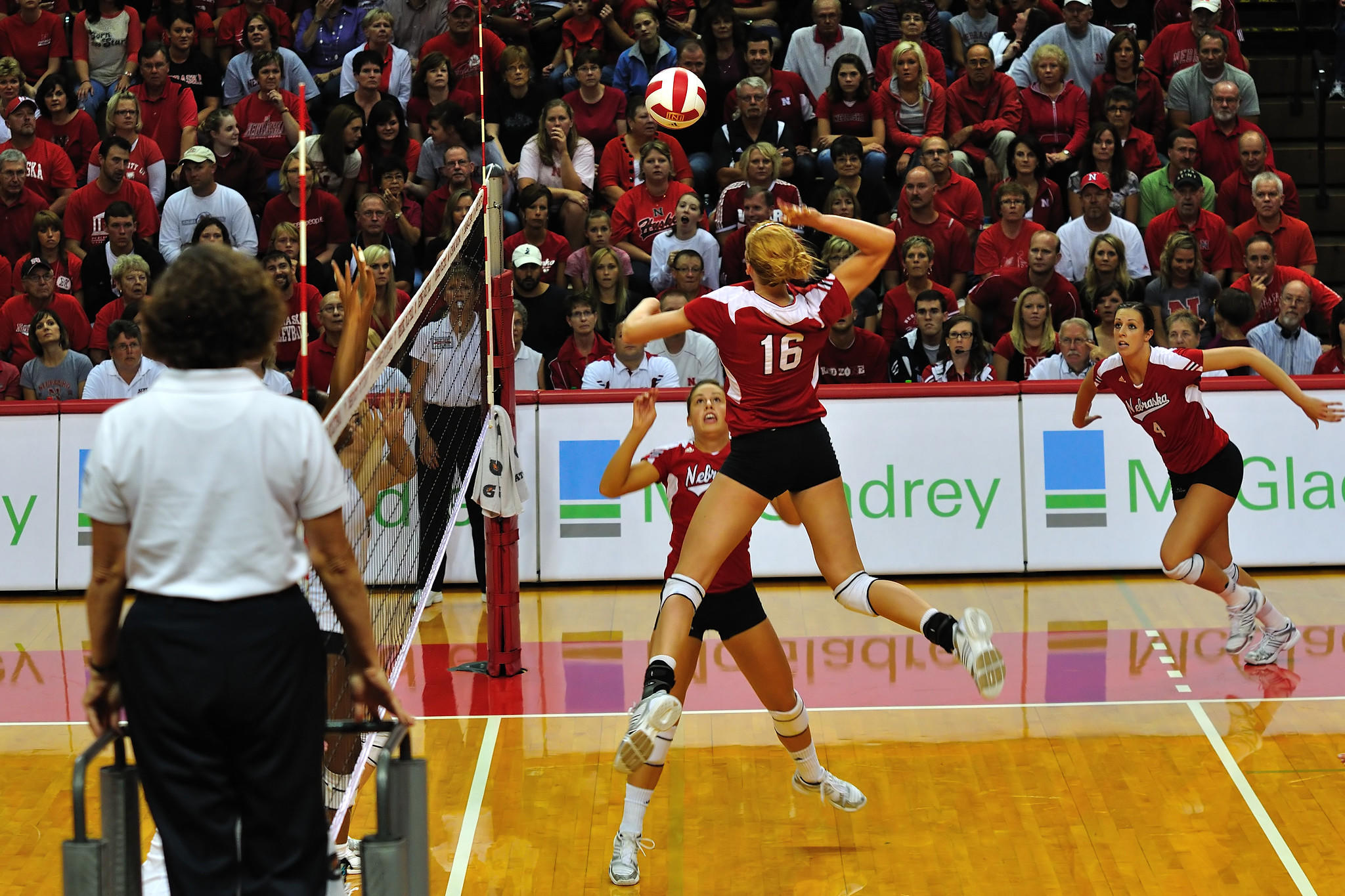 The Nebraska team playing volleyball