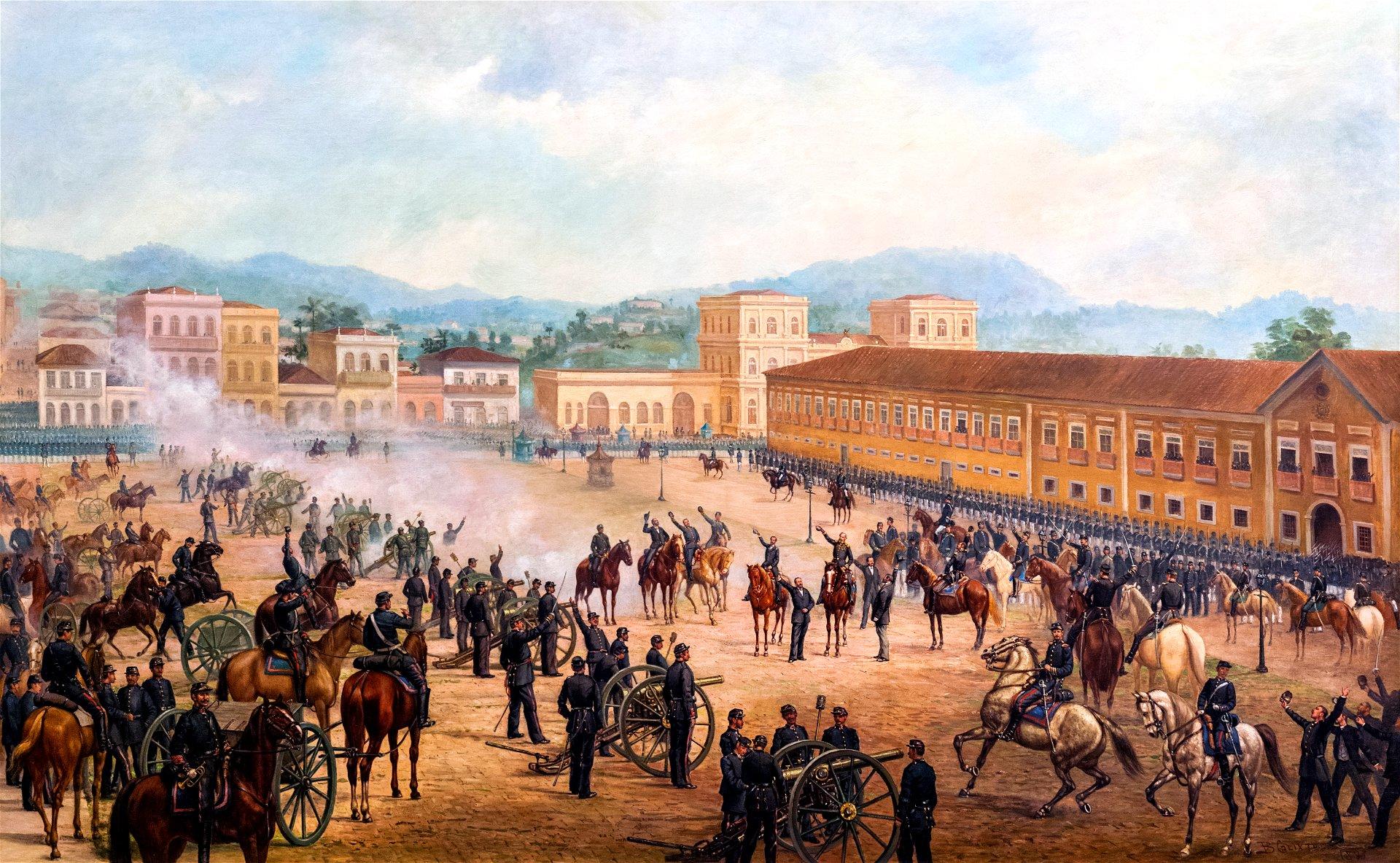 A painting of the proclamation of the Republic of Brazil.
