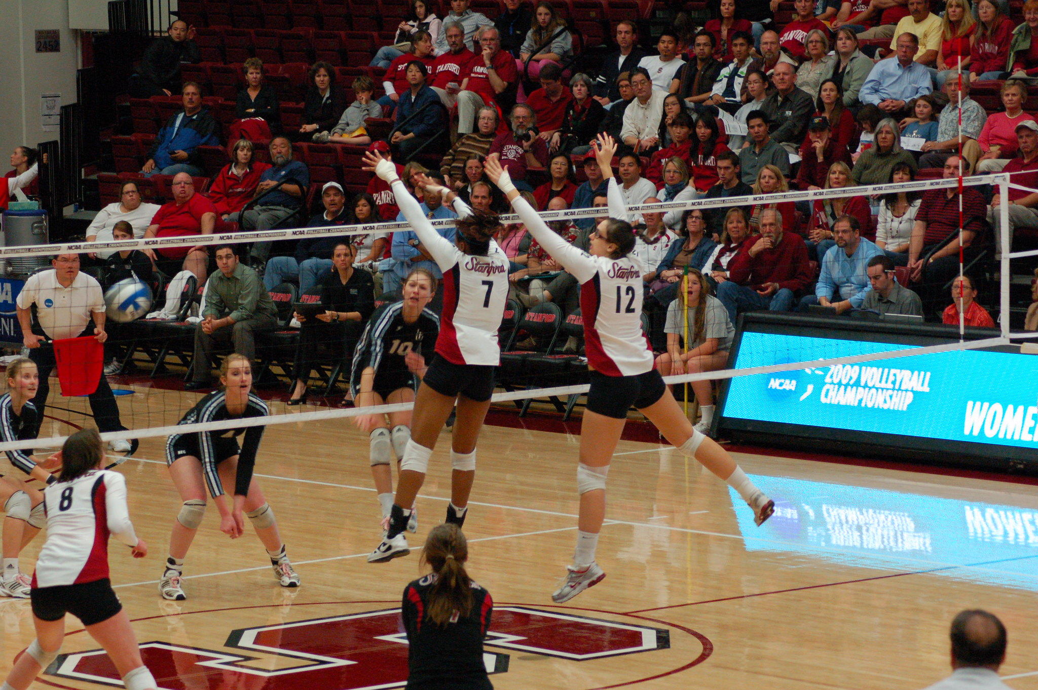 Stanford women's volleyball team playing a set